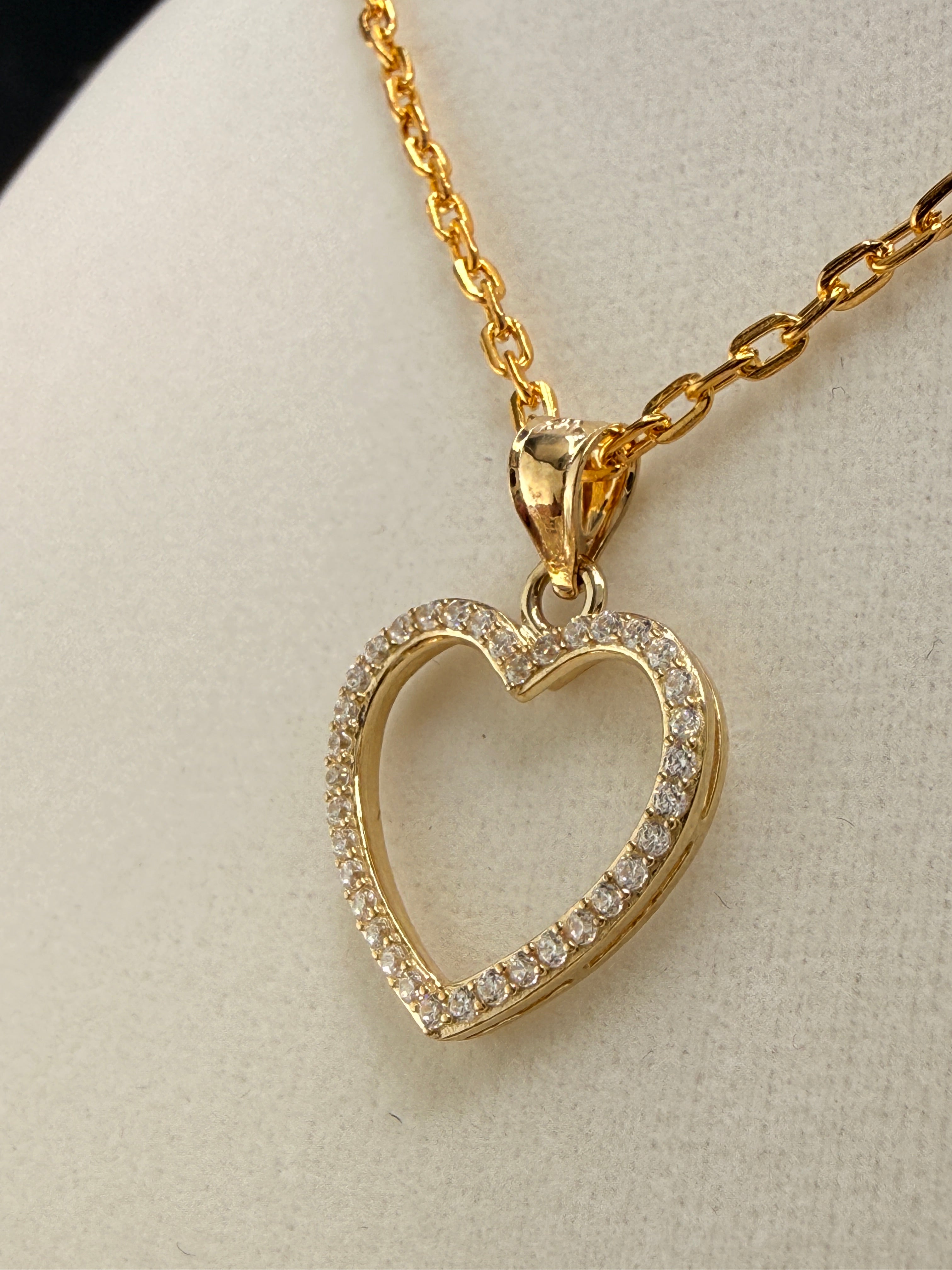 14K Solid Gold CZ Diamond Open Heart Pendant