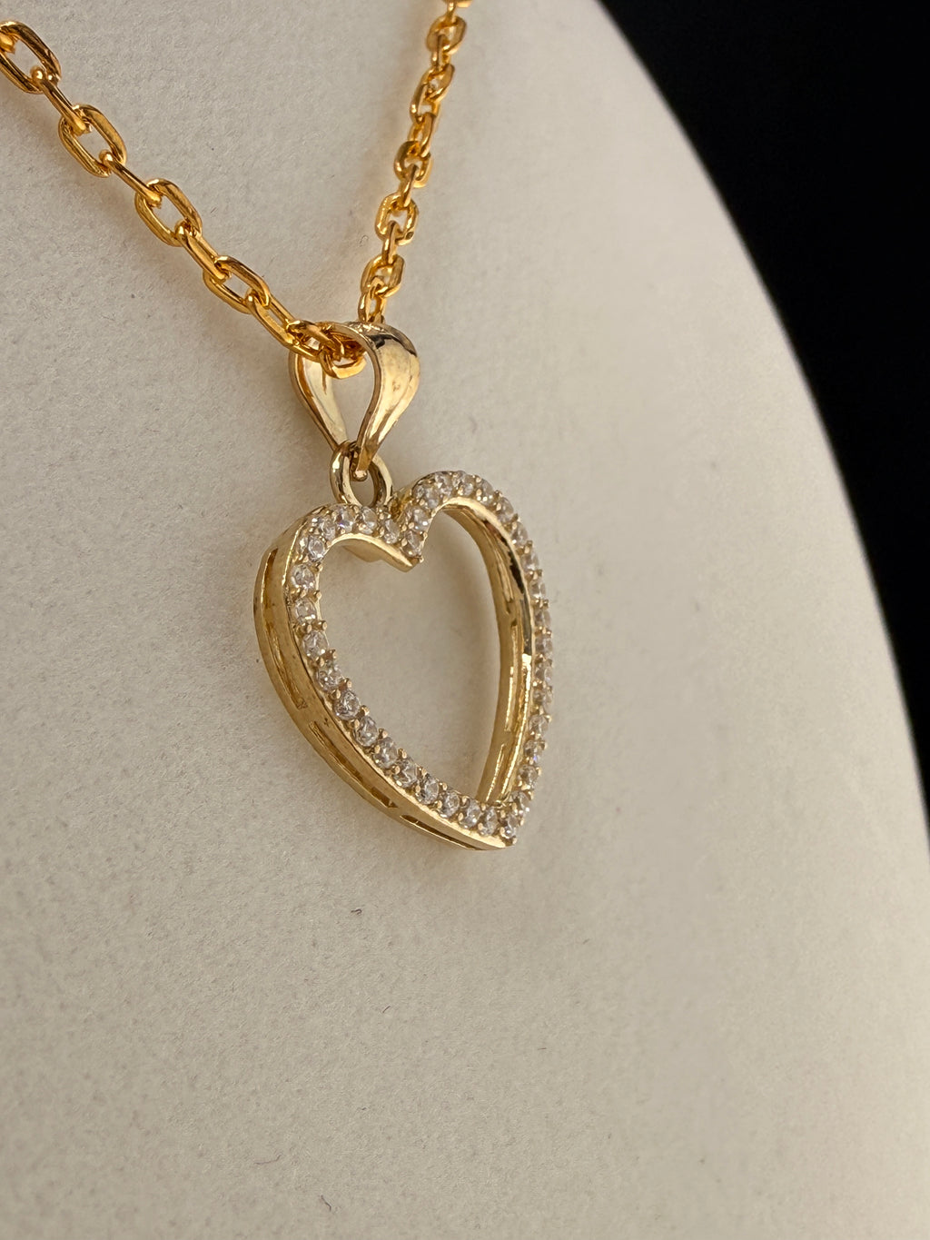 14K Solid Gold CZ Diamond Open Heart Pendant
