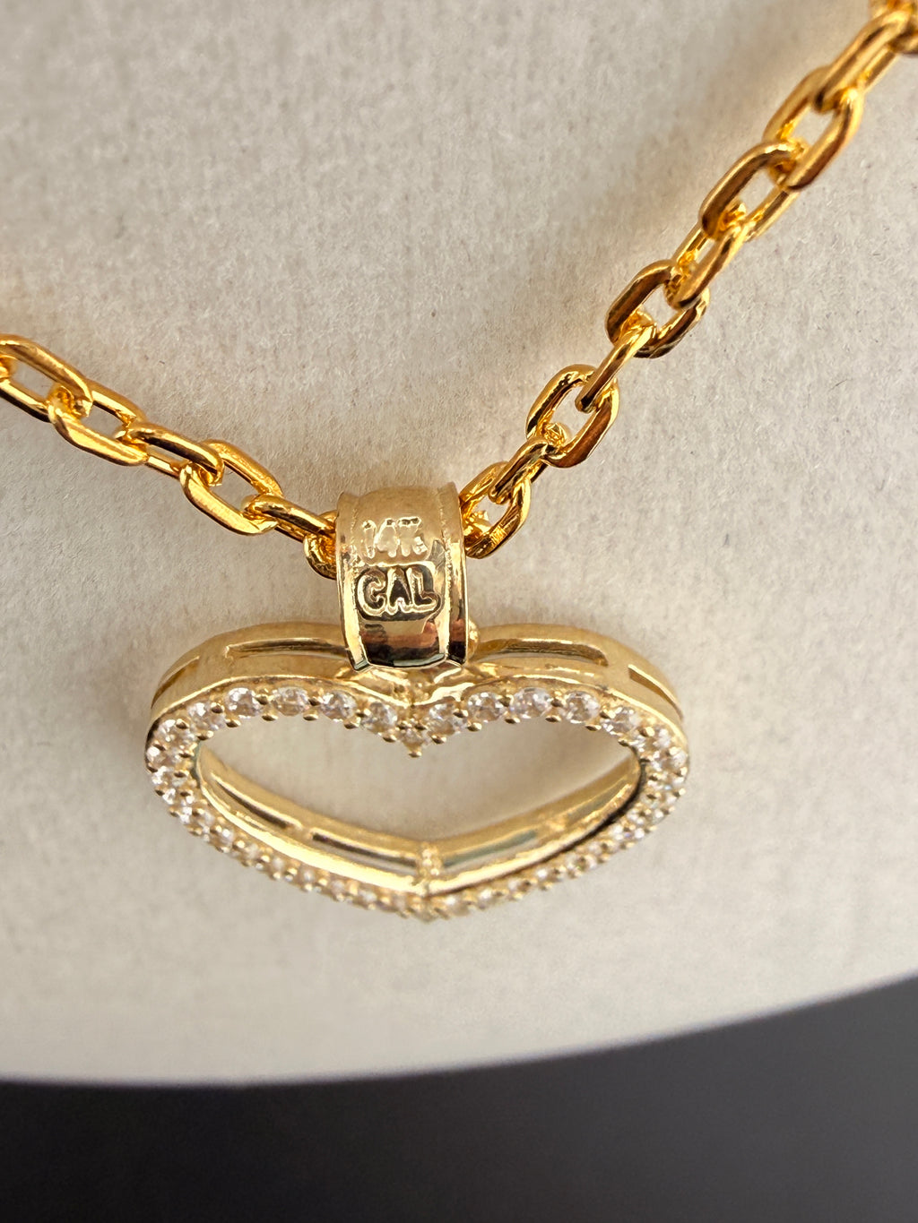 14K Solid Gold CZ Diamond Open Heart Pendant