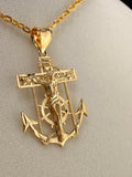 14K Solid Gold Nautical Anchor Jesus on Cross Pendant