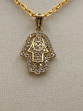 14K Solid Gold CZ Diamond-Encrusted Hamsa Hand Pendant