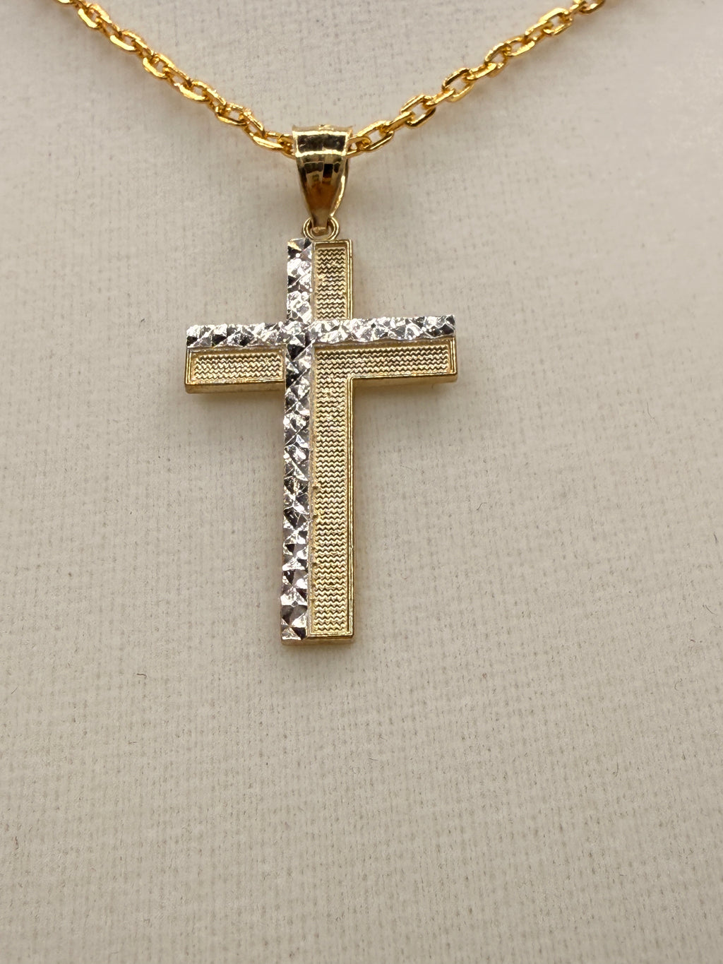 14K Solid Gold Diamond-Cut Cross Pendant