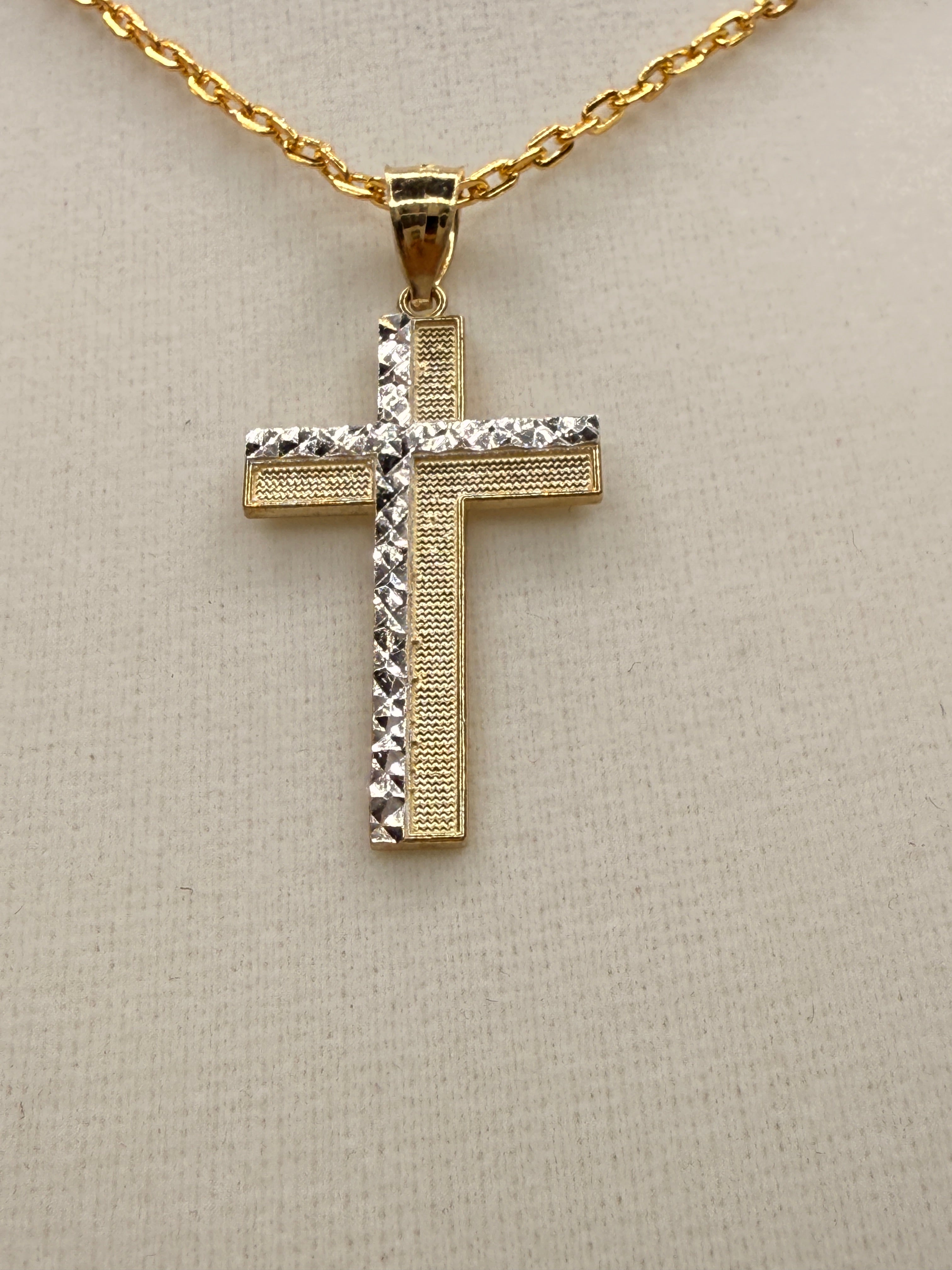 14K Solid Gold Diamond-Cut Cross Pendant