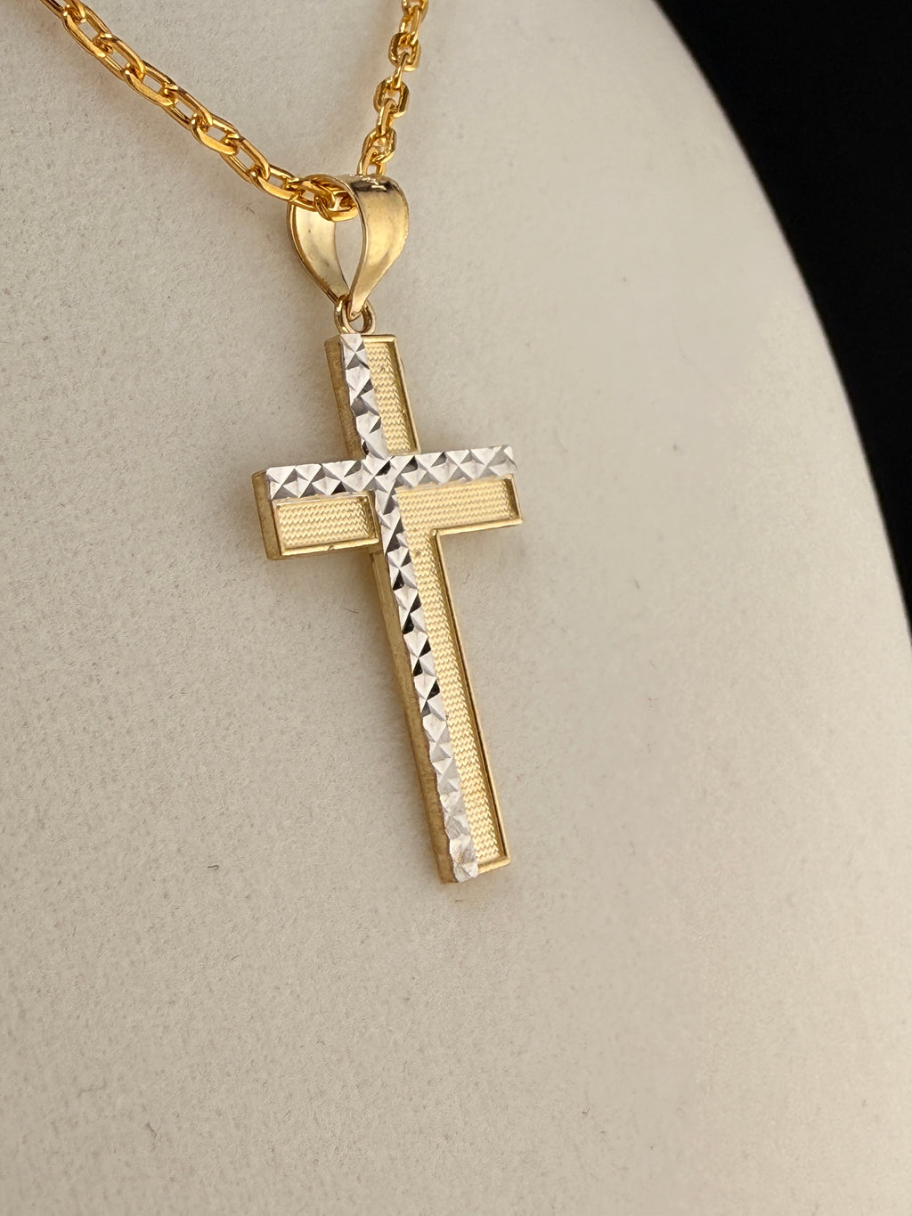14K Solid Gold Diamond-Cut Cross Pendant