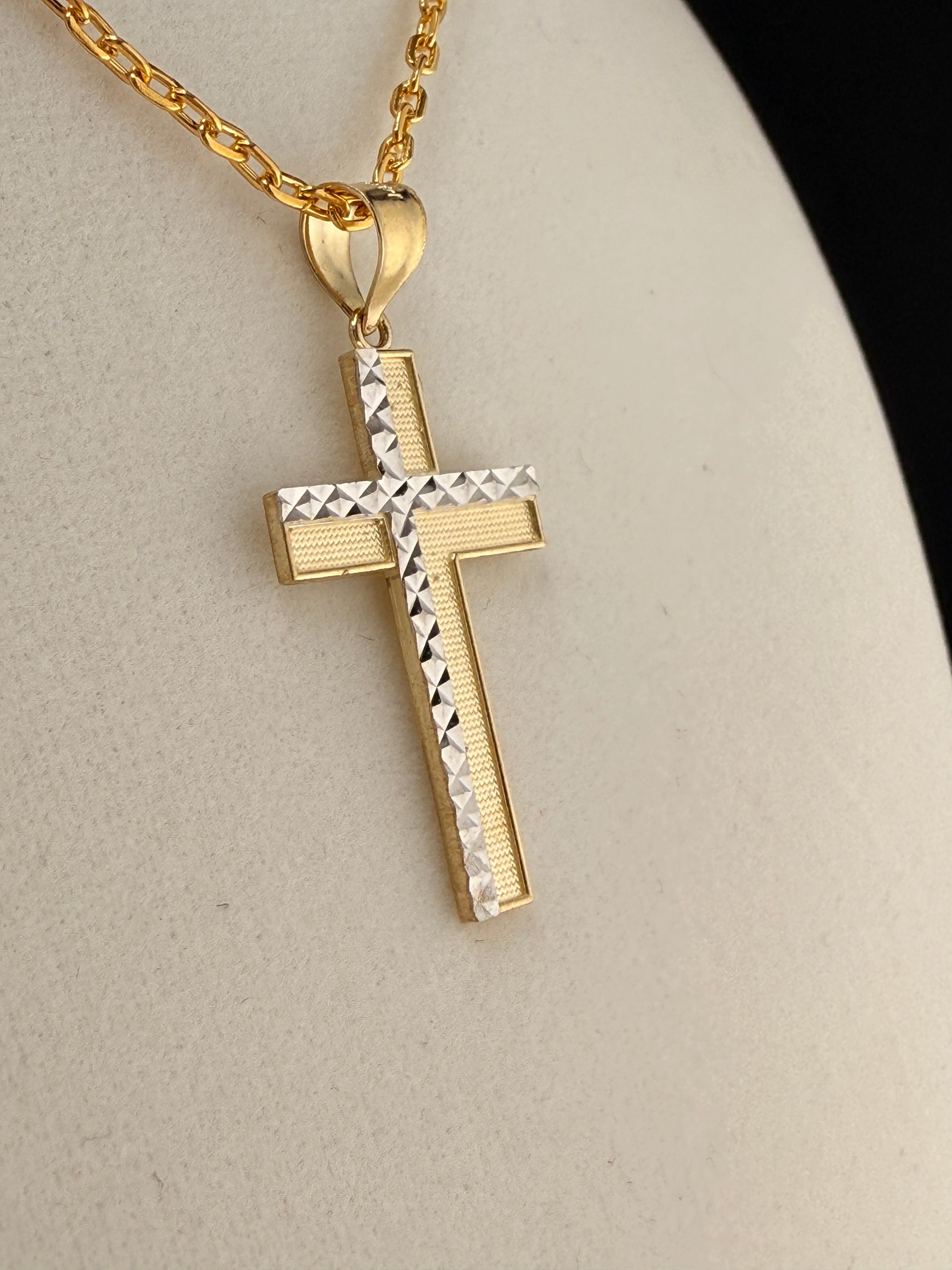 14K Solid Gold Diamond-Cut Cross Pendant