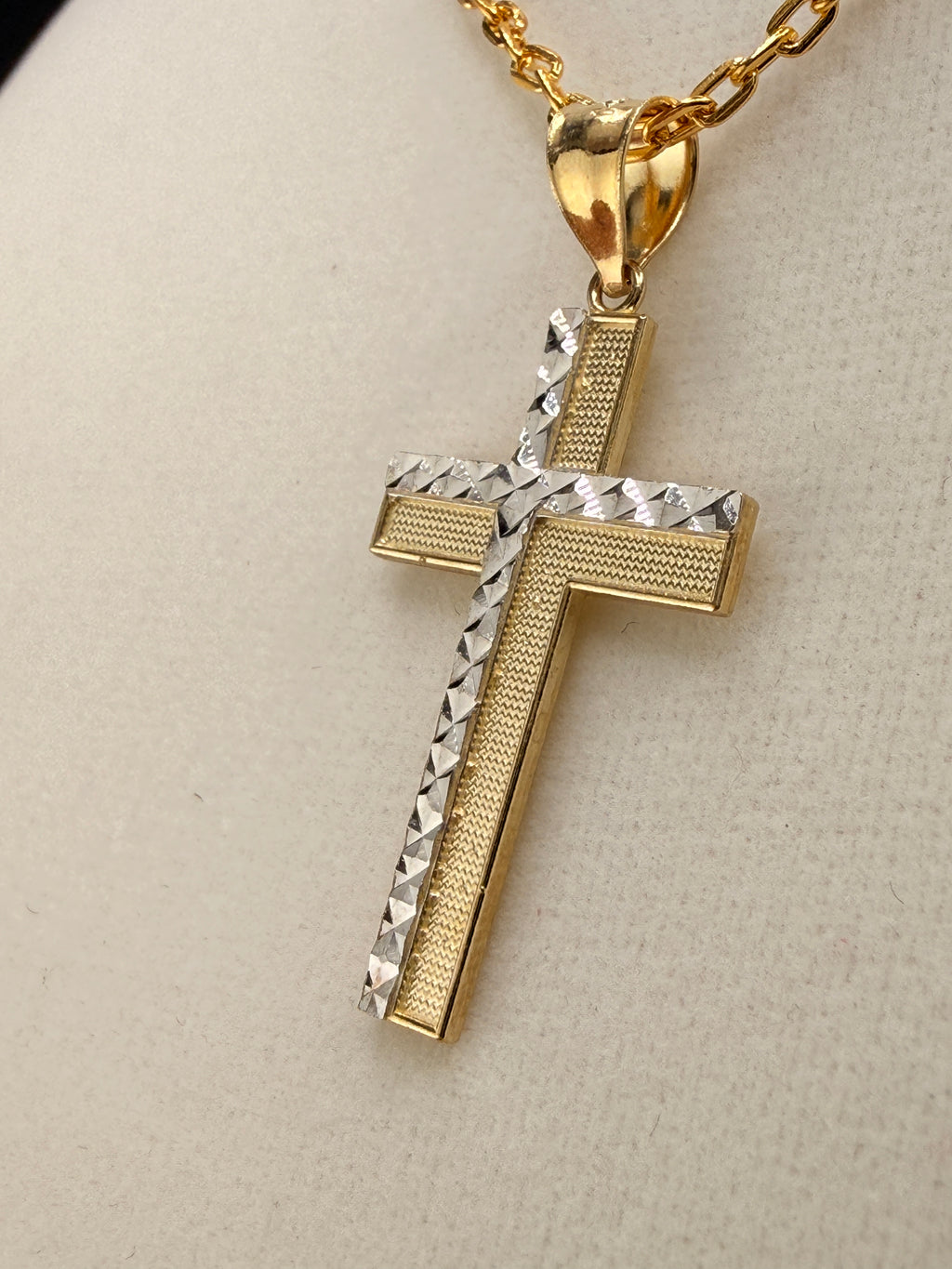 14K Solid Gold Diamond-Cut Cross Pendant
