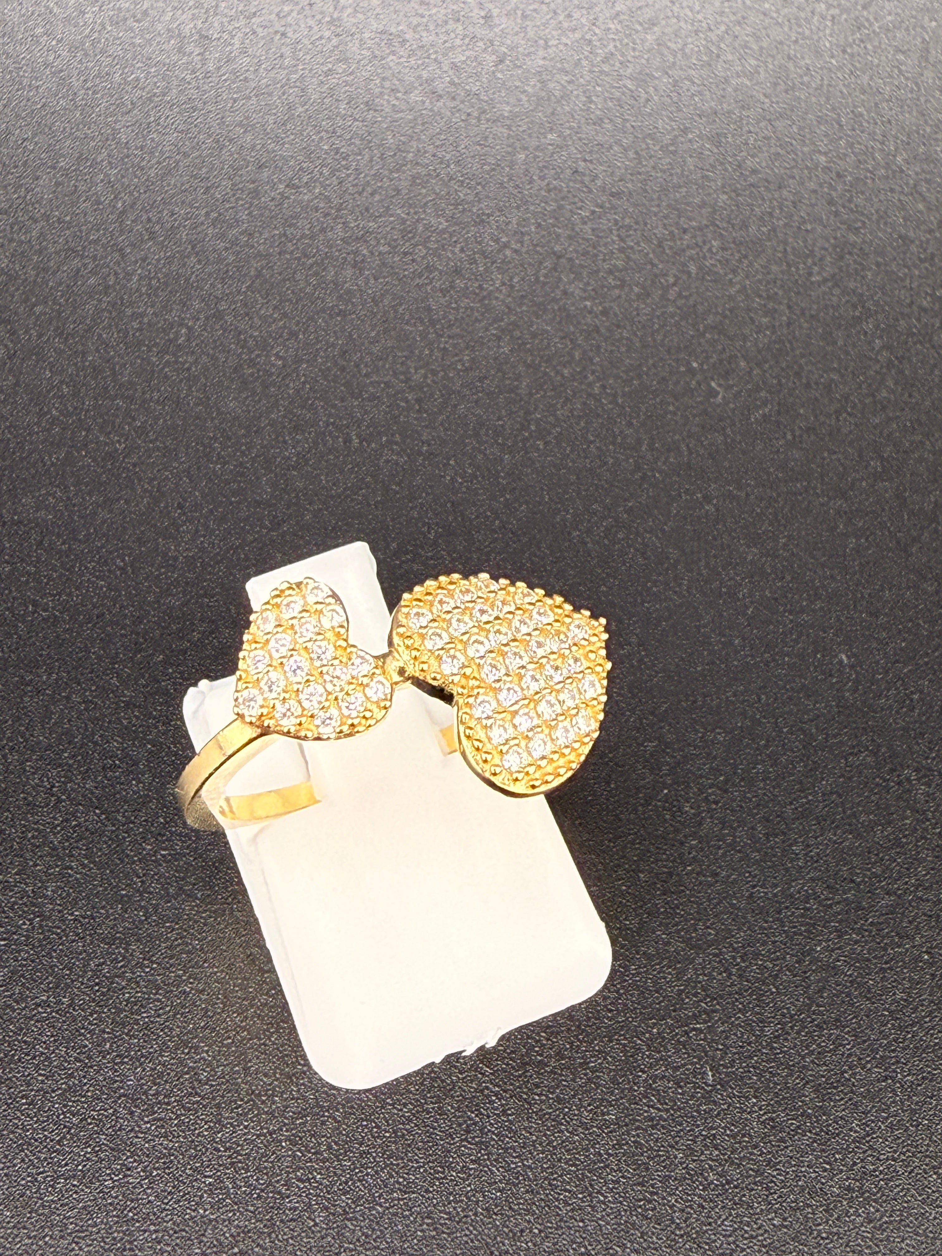 14K Solid Gold CZ Diamond Double Heart Ring