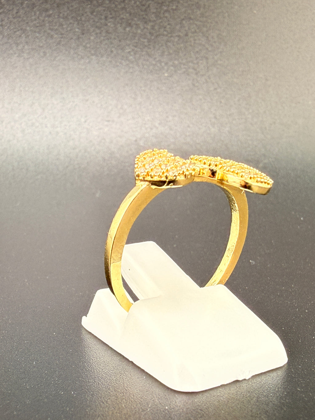 14K Solid Gold CZ Diamond Double Heart Ring