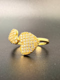 14K Solid Gold CZ Diamond Double Heart Ring