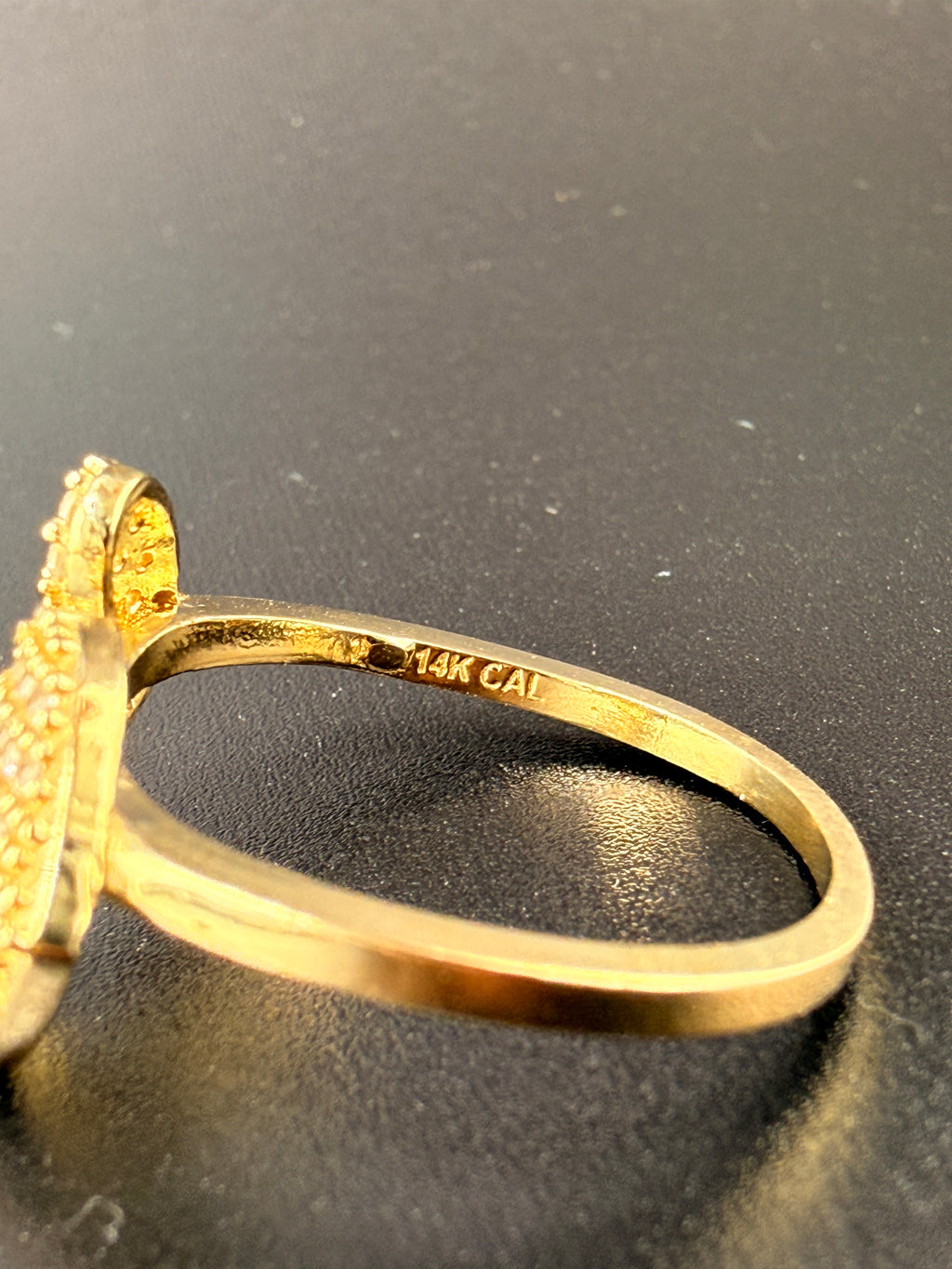 14K Solid Gold CZ Diamond Double Heart Ring