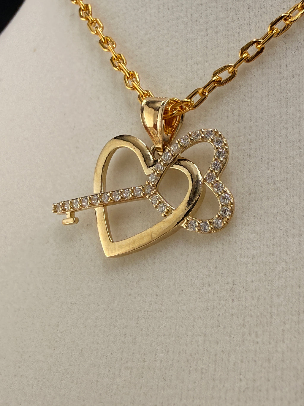 14K Solid Gold CZ Diamond “Key to My Heart” Pendant