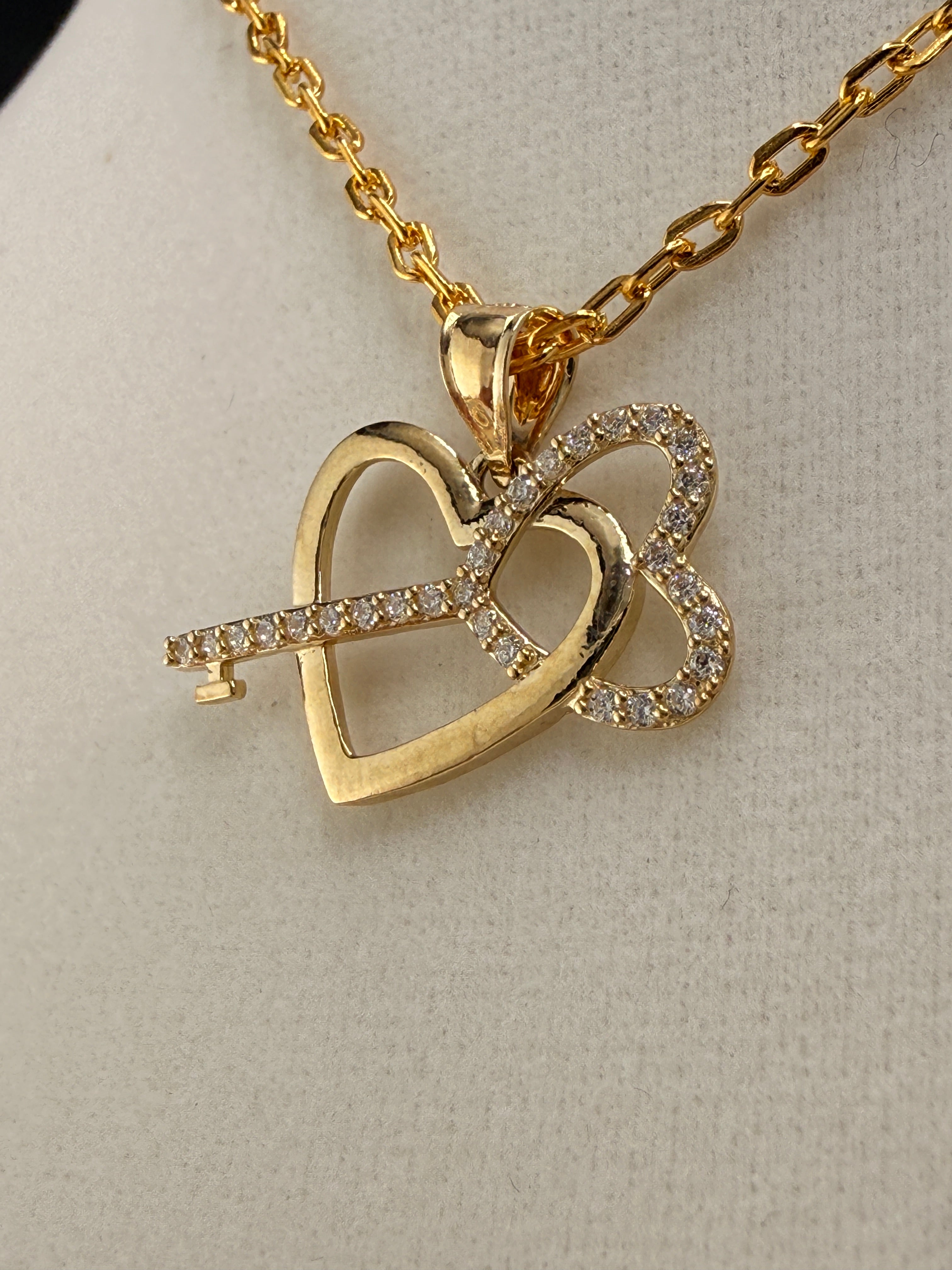 14K Solid Gold CZ Diamond “Key to My Heart” Pendant