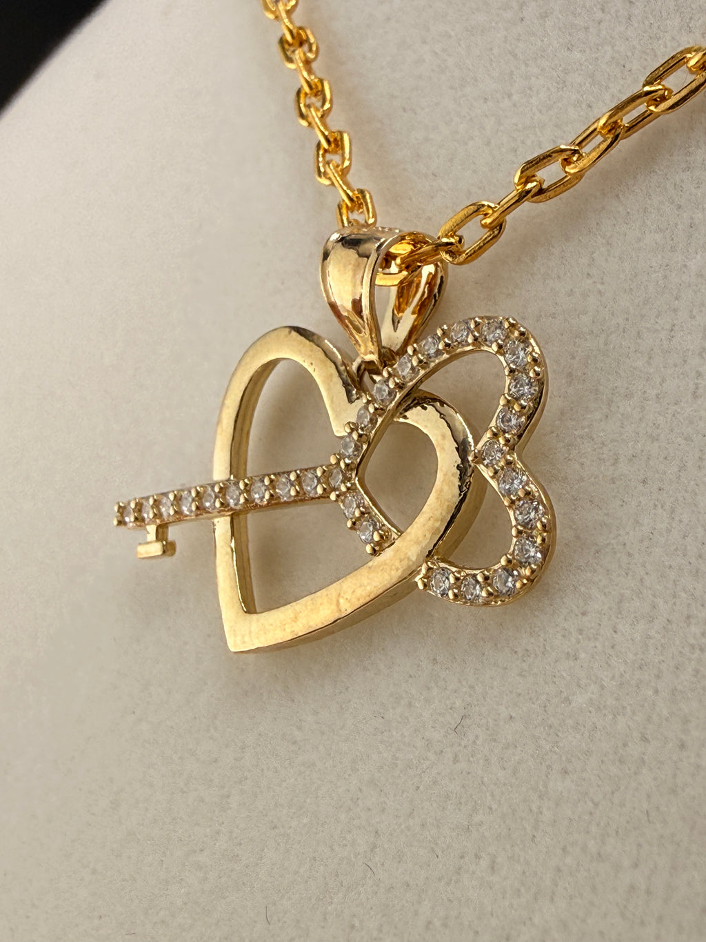 14K Solid Gold CZ Diamond “Key to My Heart” Pendant