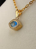 14K Solid Gold CZ Diamond Blue Evil Eye Pendant