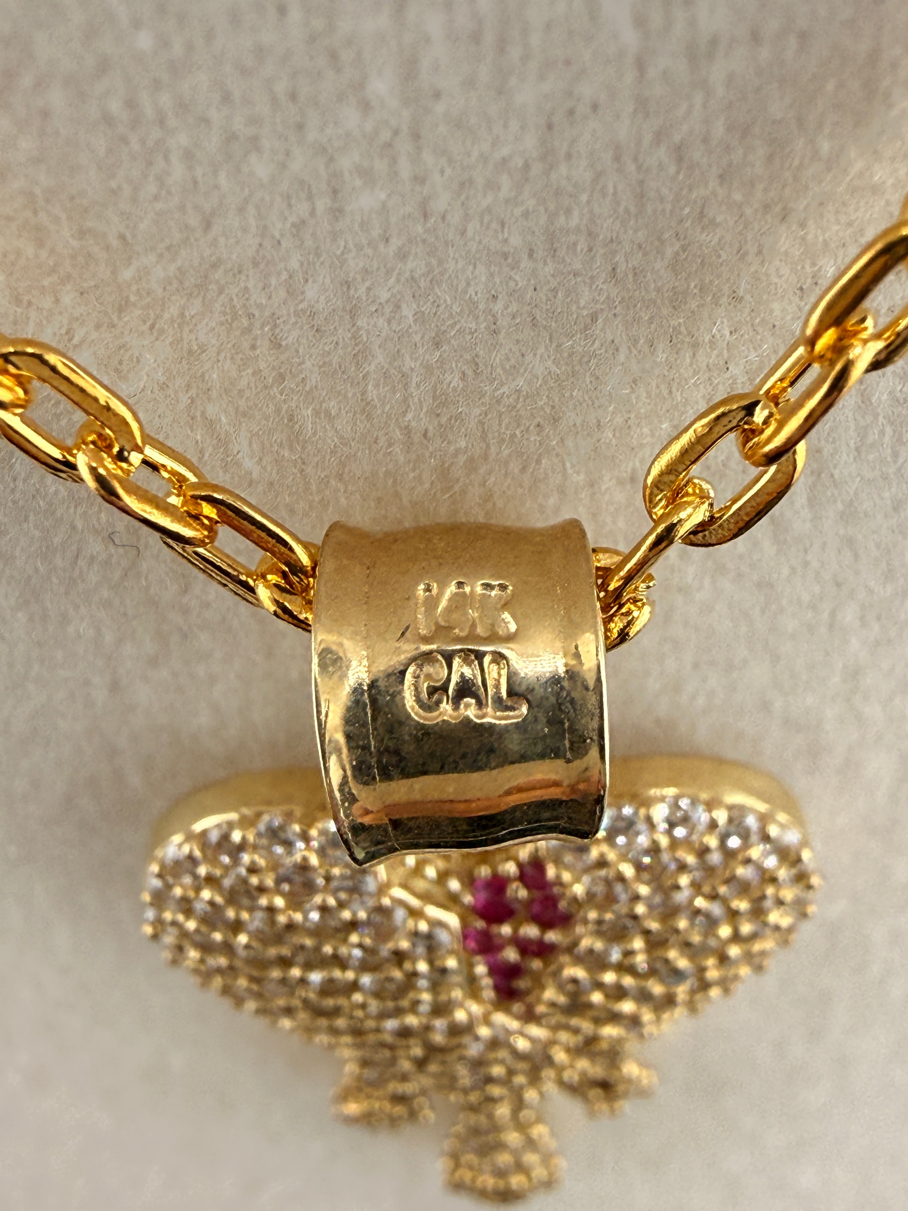 14K Solid Gold CZ Diamond-Encrusted Bleeding Heart Pendant