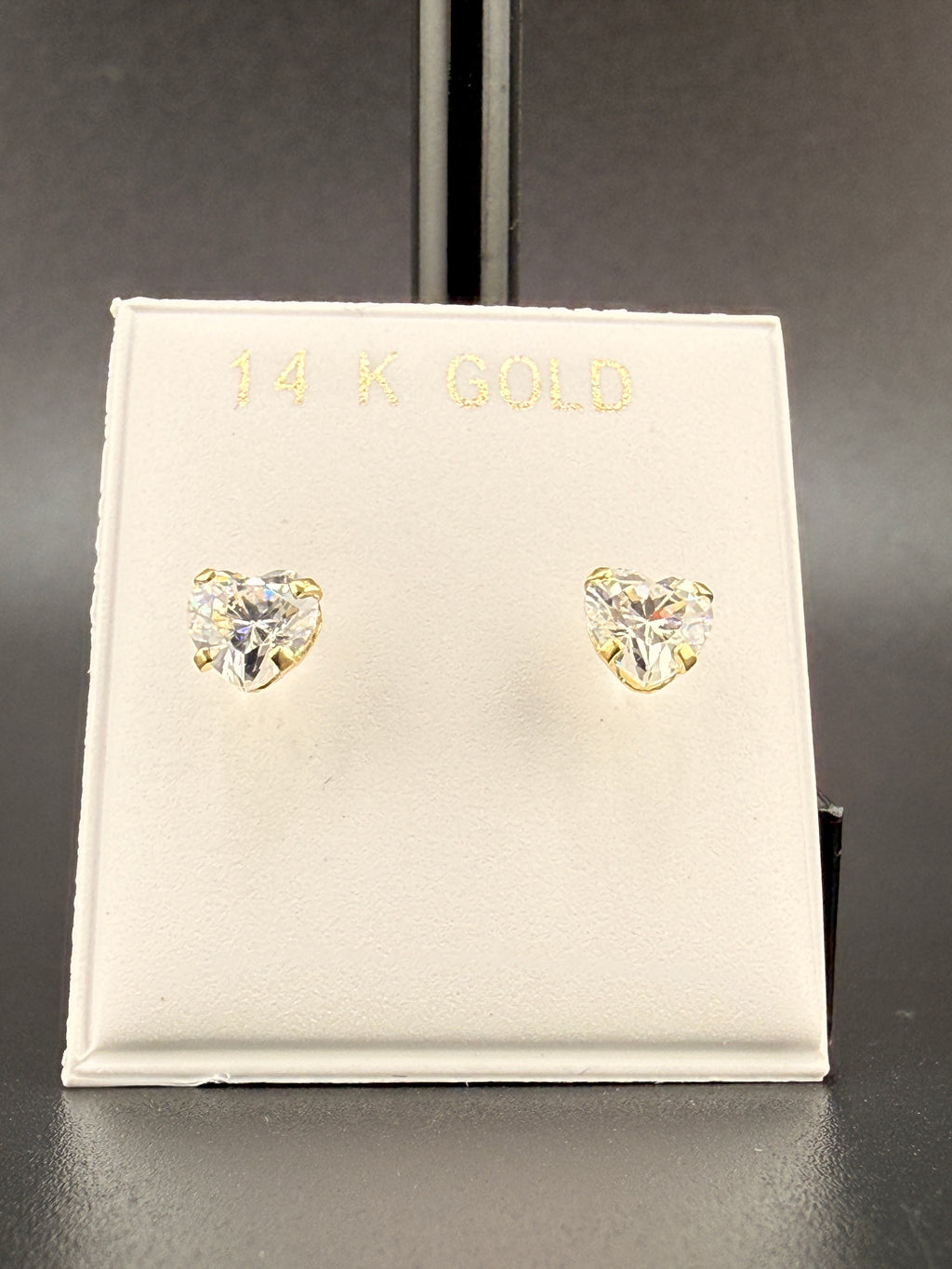 14K Gold 2CT CZ Diamond Heart Stud Earrings
