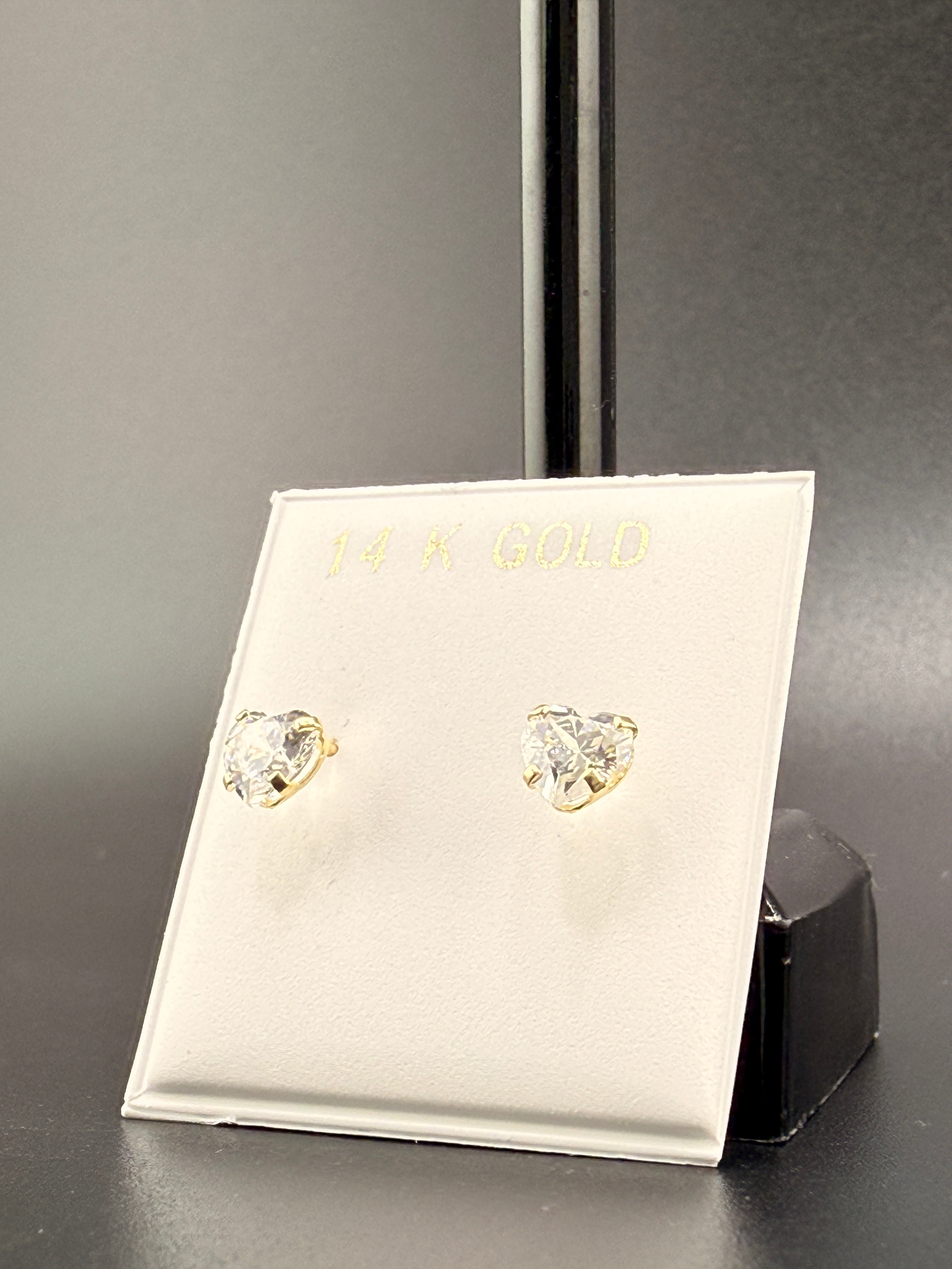 14K Gold 2CT CZ Diamond Heart Stud Earrings