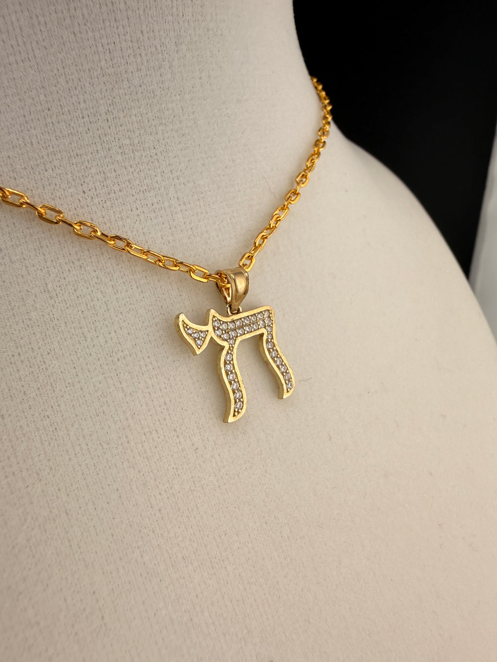 10K Solid Gold CZ Diamond-Encrusted Chai Pendant