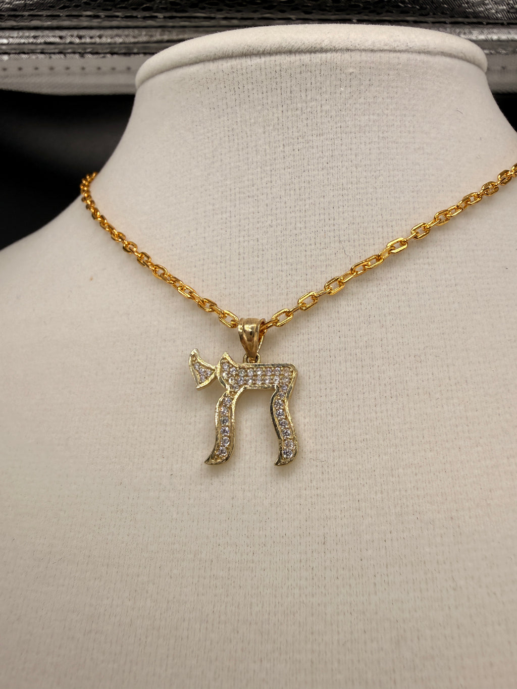 10K Solid Gold CZ Diamond-Encrusted Chai Pendant