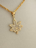 10K Solid Gold CZ Diamond-Encrusted Herbal Leaf Pendant