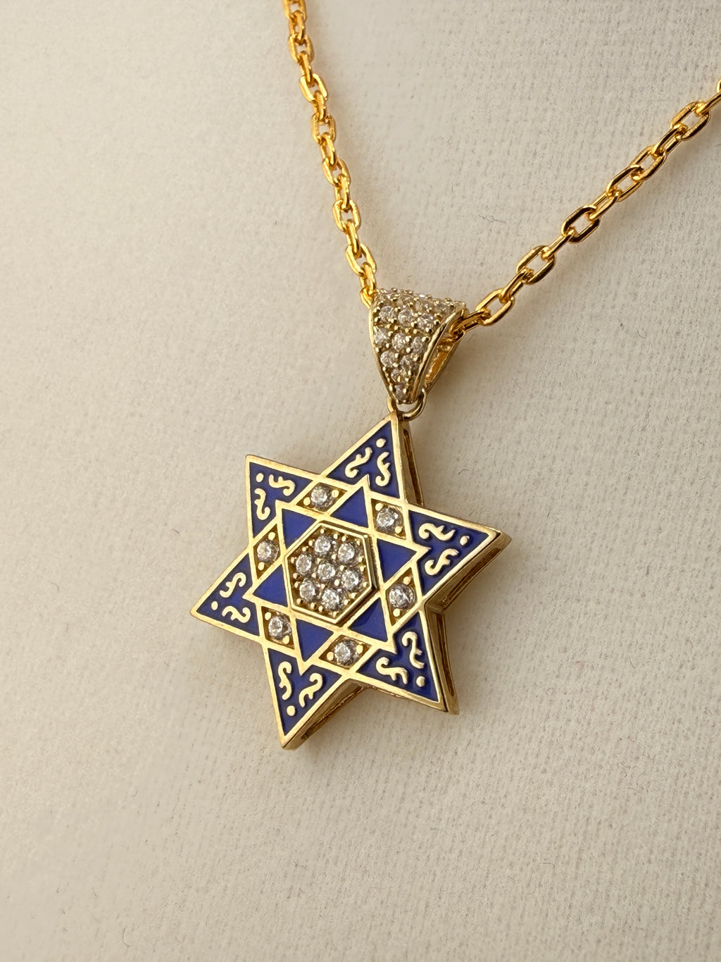 10K Solid Gold Star of David CZ Diamond Pendant