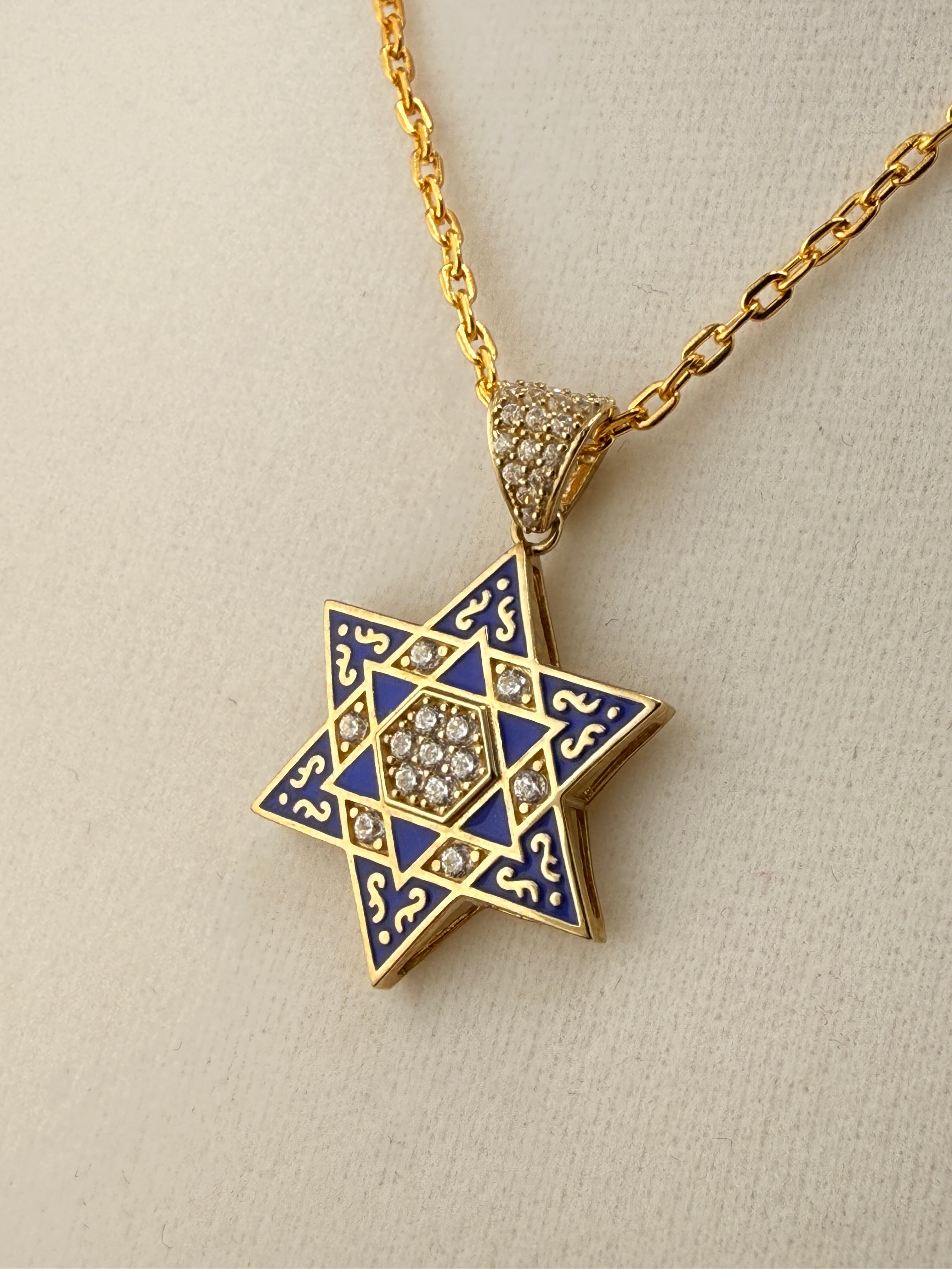 10K Solid Gold Star of David CZ Diamond Pendant