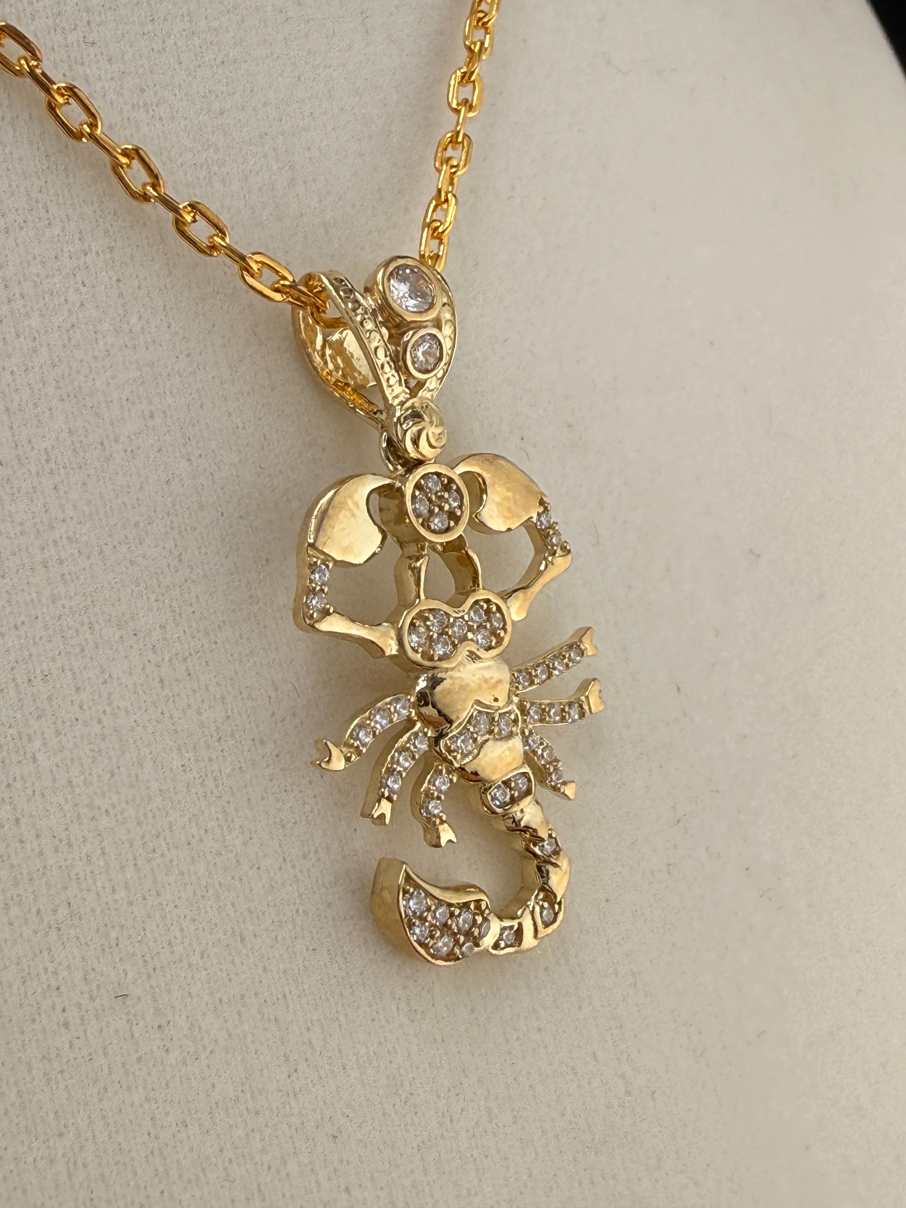 10K Solid Gold CZ Diamond Accent Scorpion Pendant