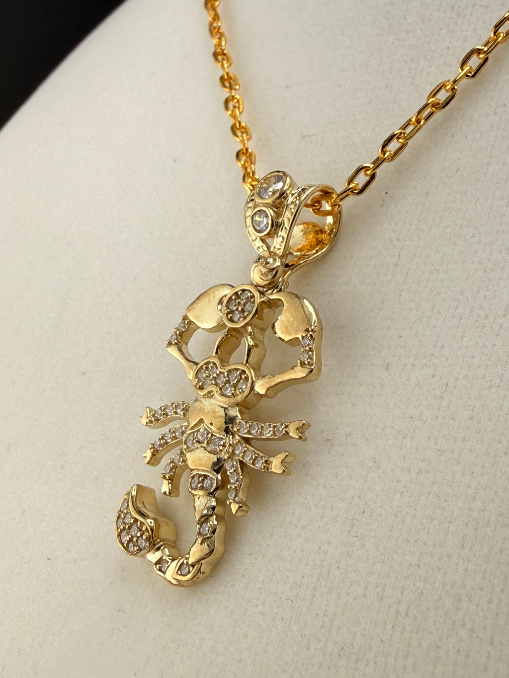 10K Solid Gold CZ Diamond Accent Scorpion Pendant