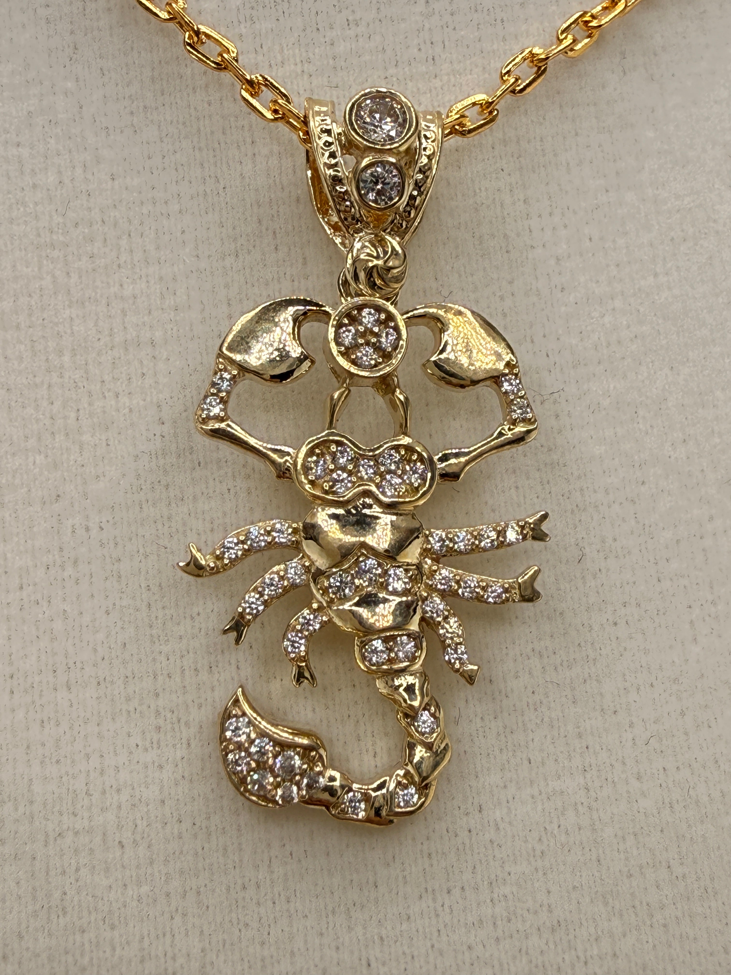 10K Solid Gold CZ Diamond Accent Scorpion Pendant