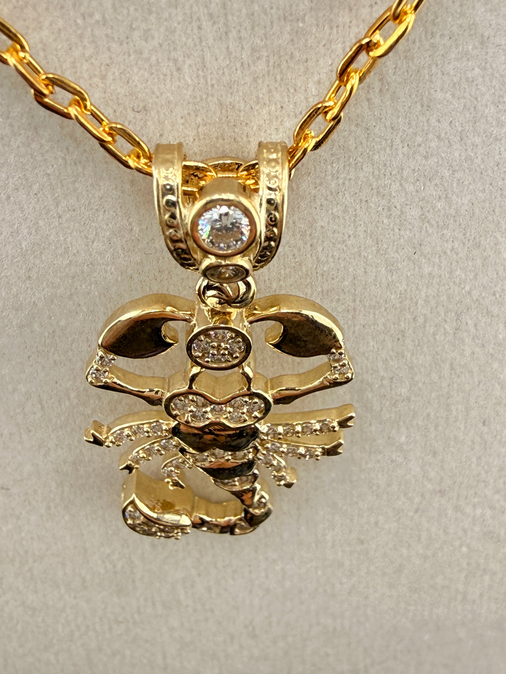 10K Solid Gold CZ Diamond Accent Scorpion Pendant