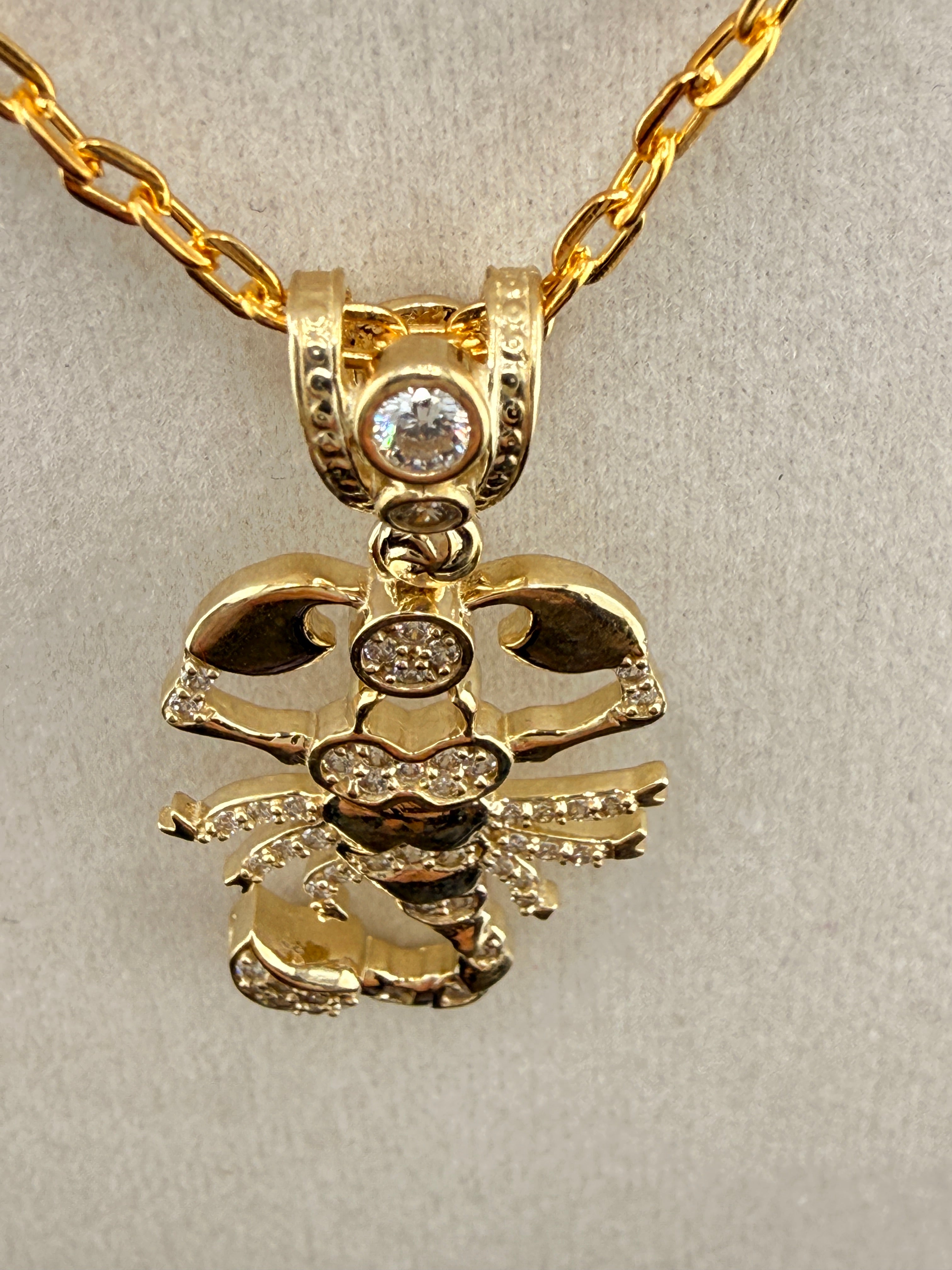 10K Solid Gold CZ Diamond Accent Scorpion Pendant