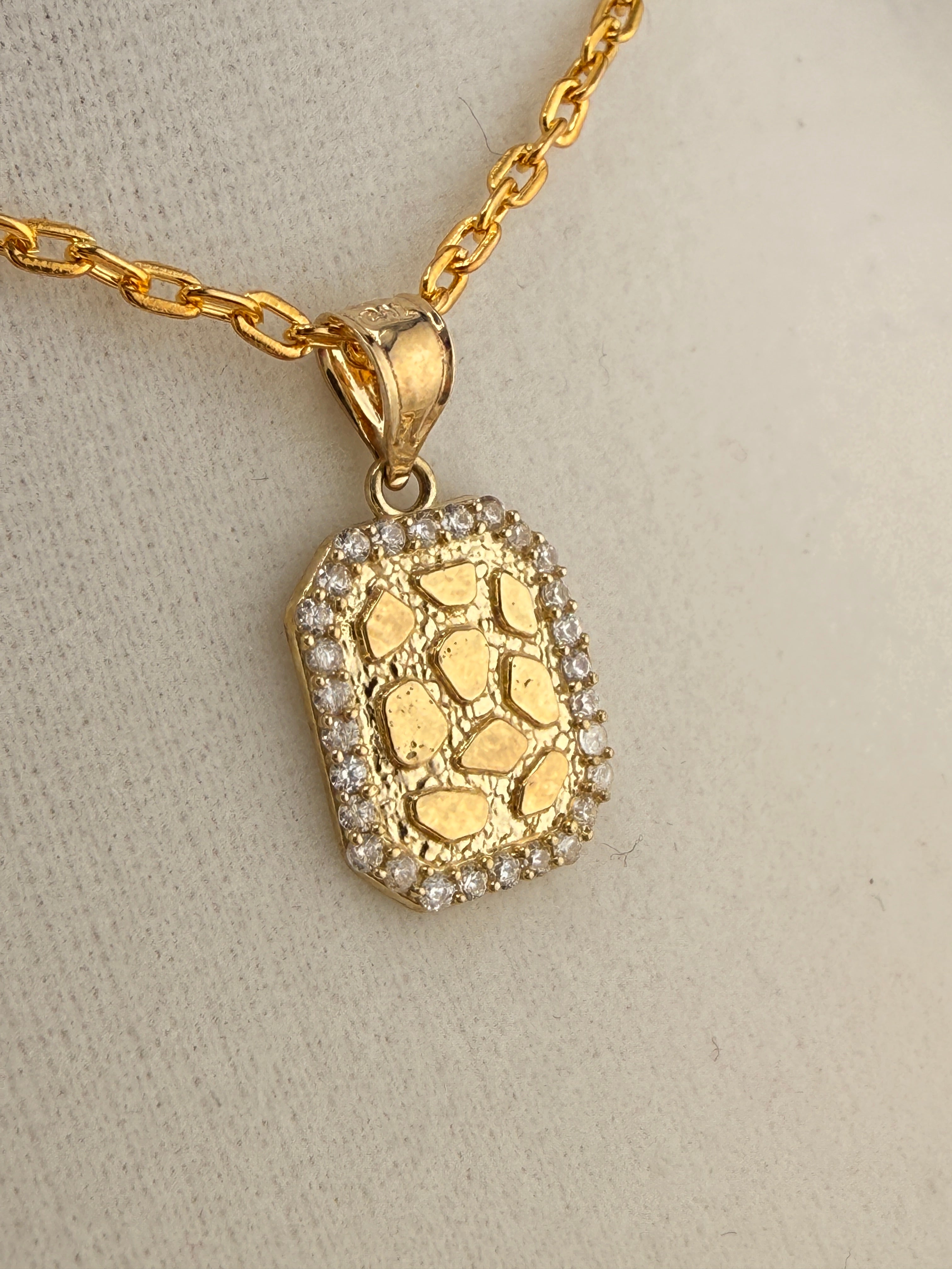 10K Solid Gold CZ Diamond Accent Gold Nugget Pendant