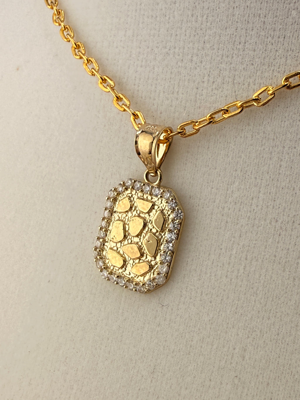 10K Solid Gold CZ Diamond Accent Gold Nugget Pendant