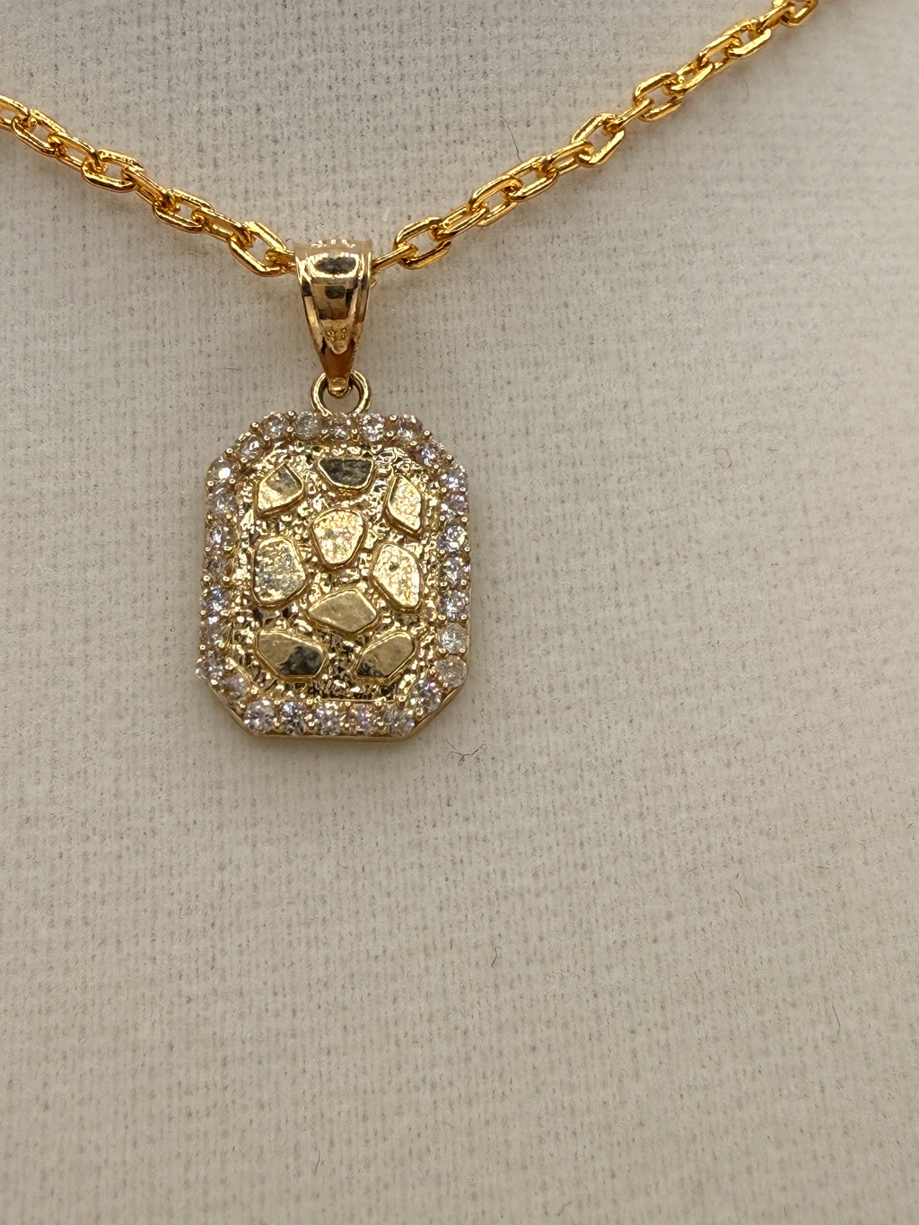 10K Solid Gold CZ Diamond Accent Gold Nugget Pendant