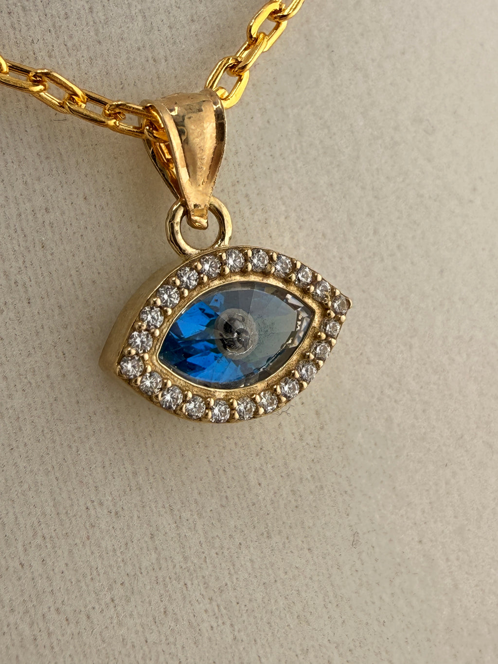 10K Solid Gold CZ Diamond Evil Eye Pendant