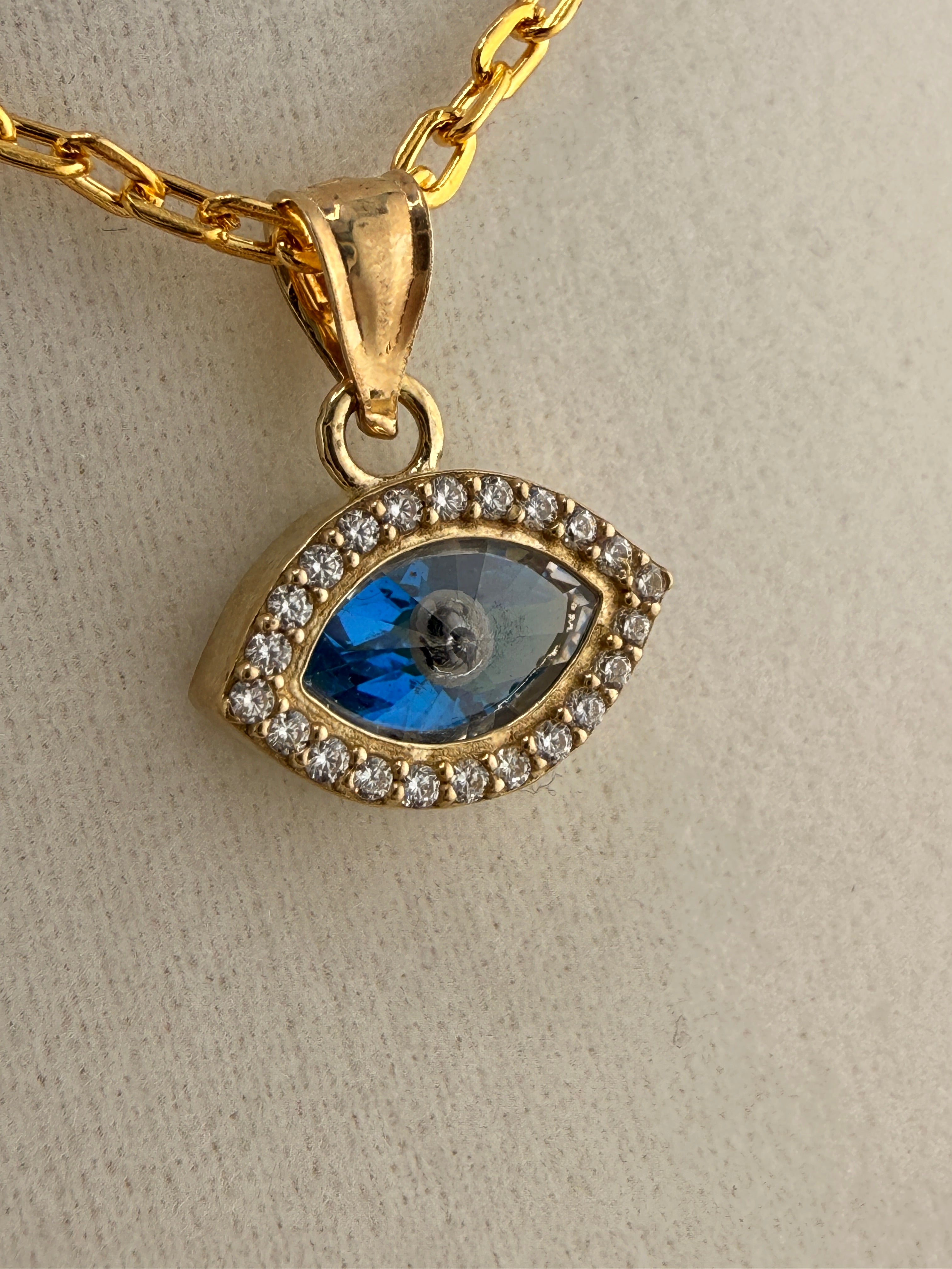 10K Solid Gold CZ Diamond Evil Eye Pendant