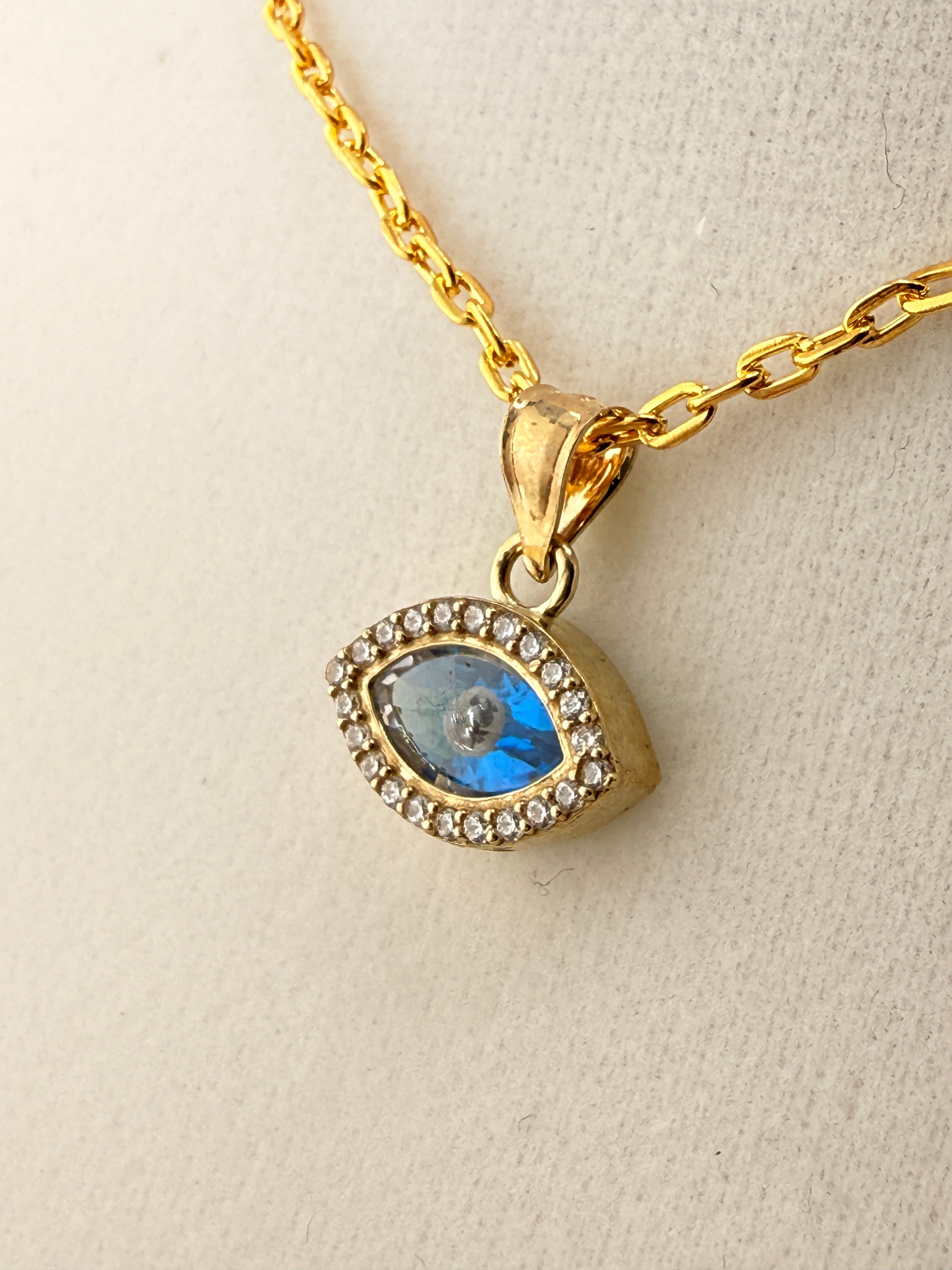 10K Solid Gold CZ Diamond Evil Eye Pendant