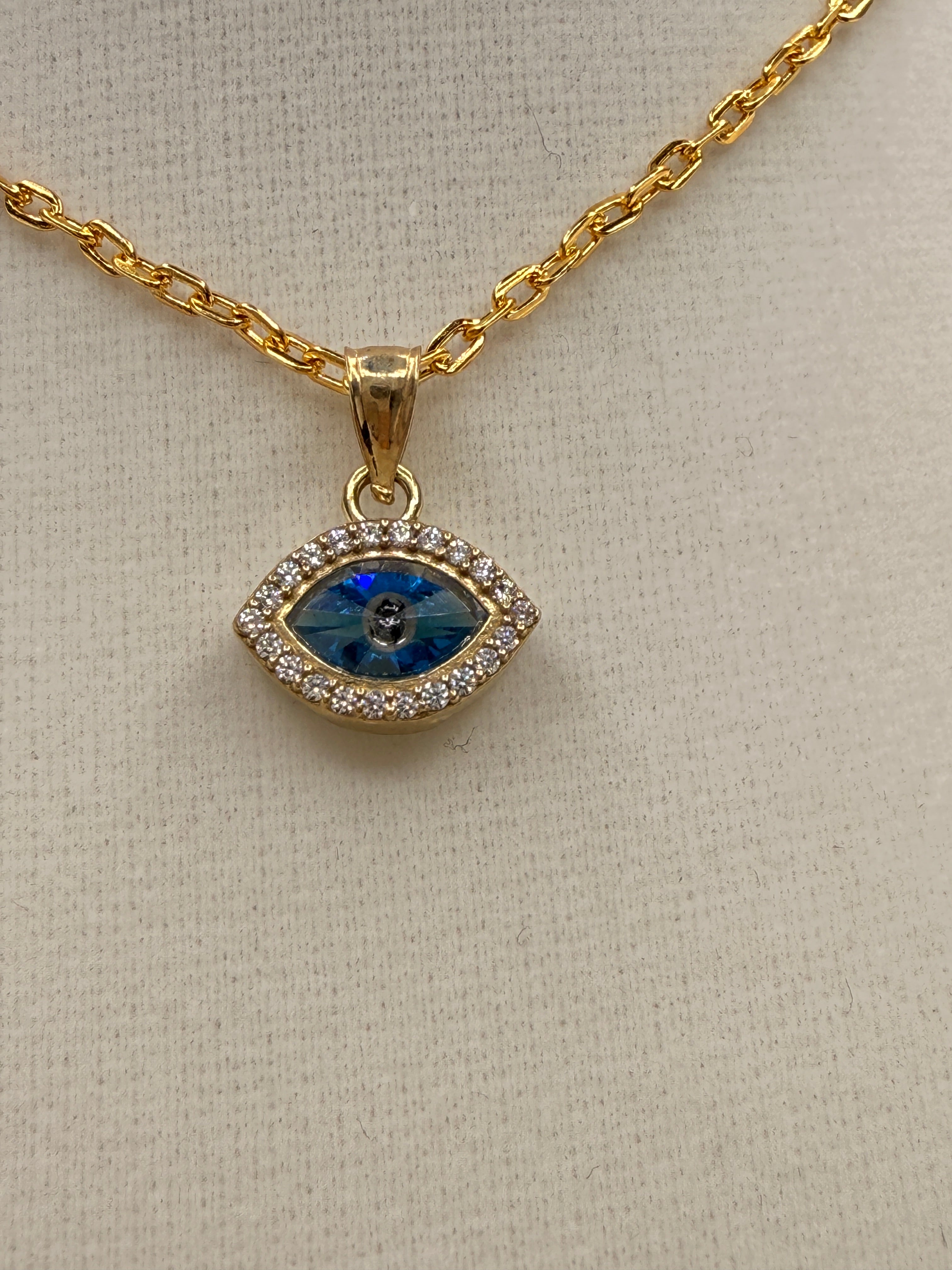 10K Solid Gold CZ Diamond Evil Eye Pendant