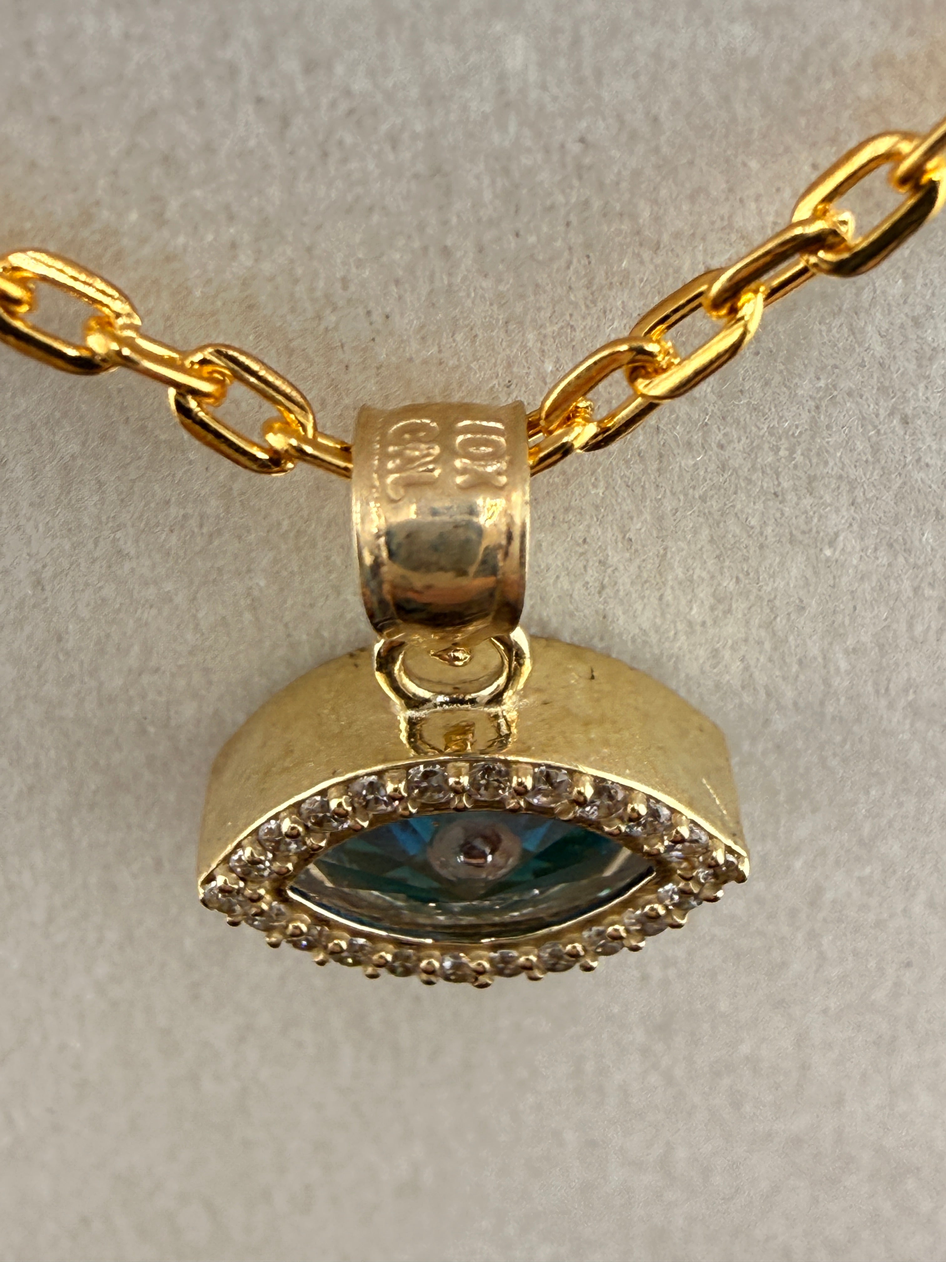 10K Solid Gold CZ Diamond Evil Eye Pendant