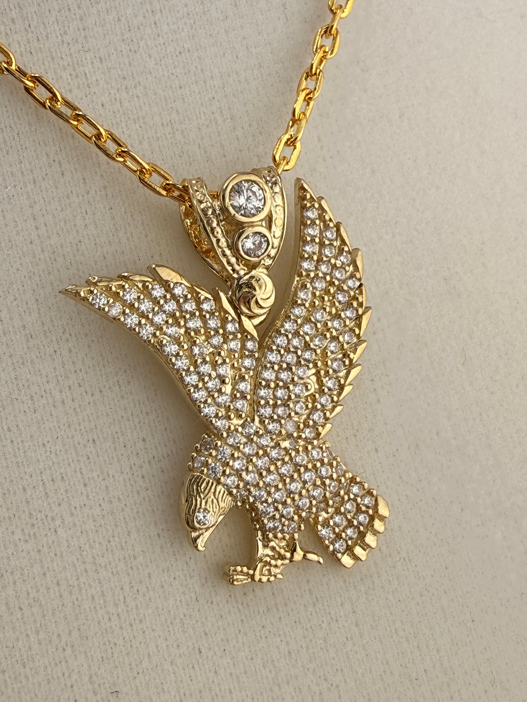10K Solid Gold CZ Diamond-Encrusted Bald Eagle Pendant