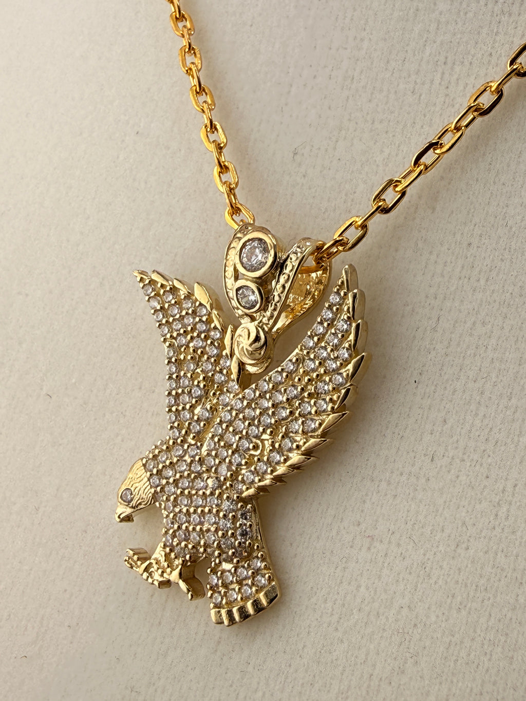 10K Solid Gold CZ Diamond-Encrusted Bald Eagle Pendant