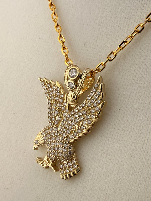 10K Solid Gold CZ Diamond-Encrusted Bald Eagle Pendant