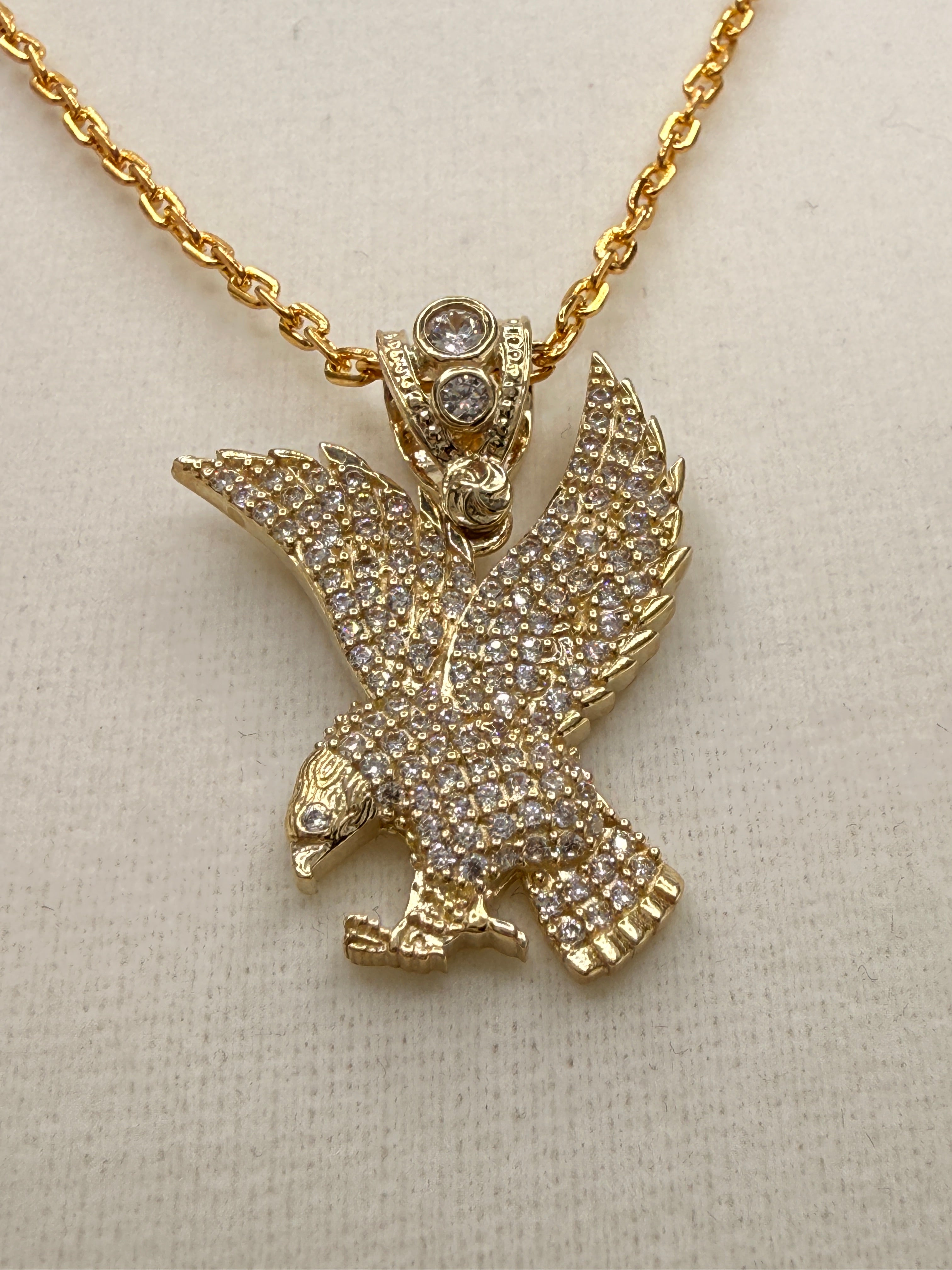 10K Solid Gold CZ Diamond-Encrusted Bald Eagle Pendant