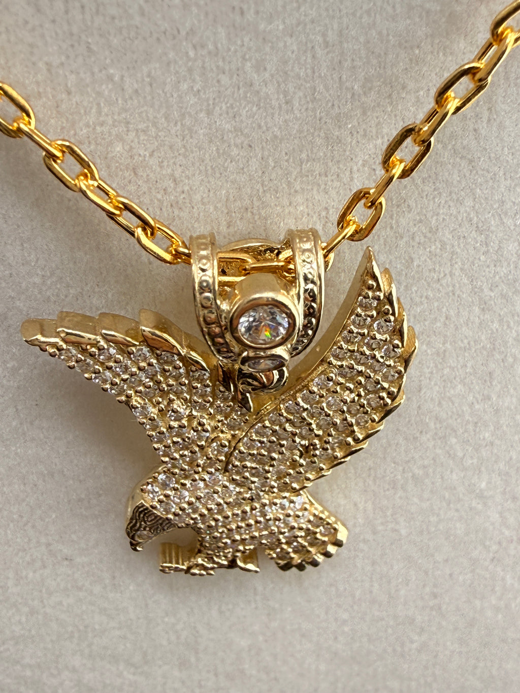 10K Solid Gold CZ Diamond-Encrusted Bald Eagle Pendant