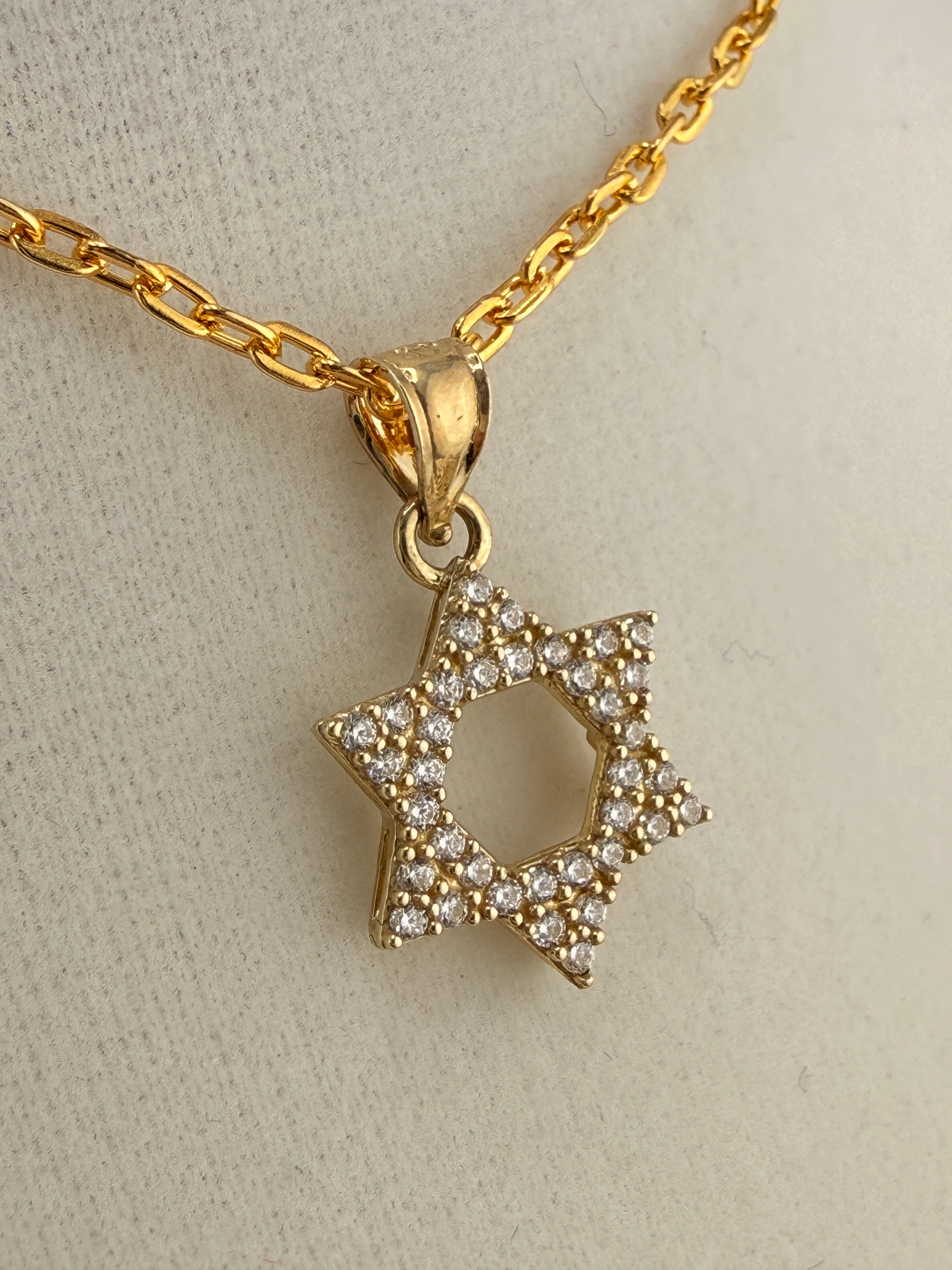 10K Solid Gold CZ Diamond-Encrusted Star of David Pendant