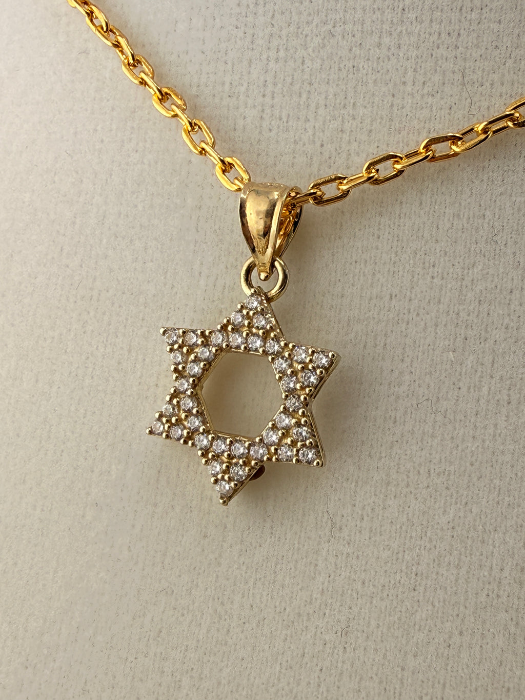 10K Solid Gold CZ Diamond-Encrusted Star of David Pendant