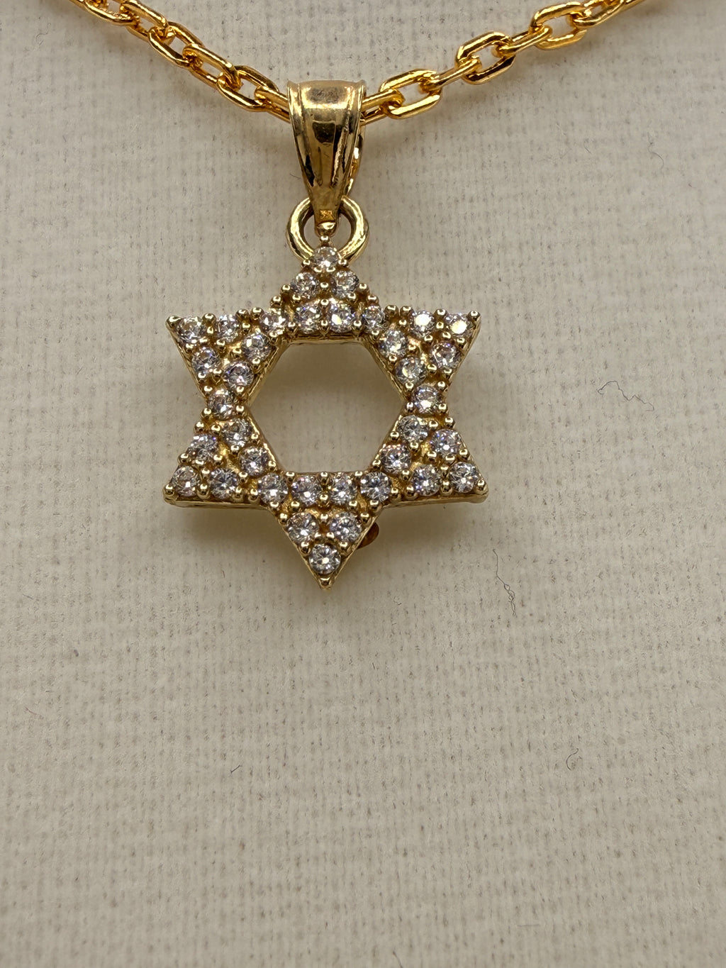10K Solid Gold CZ Diamond-Encrusted Star of David Pendant