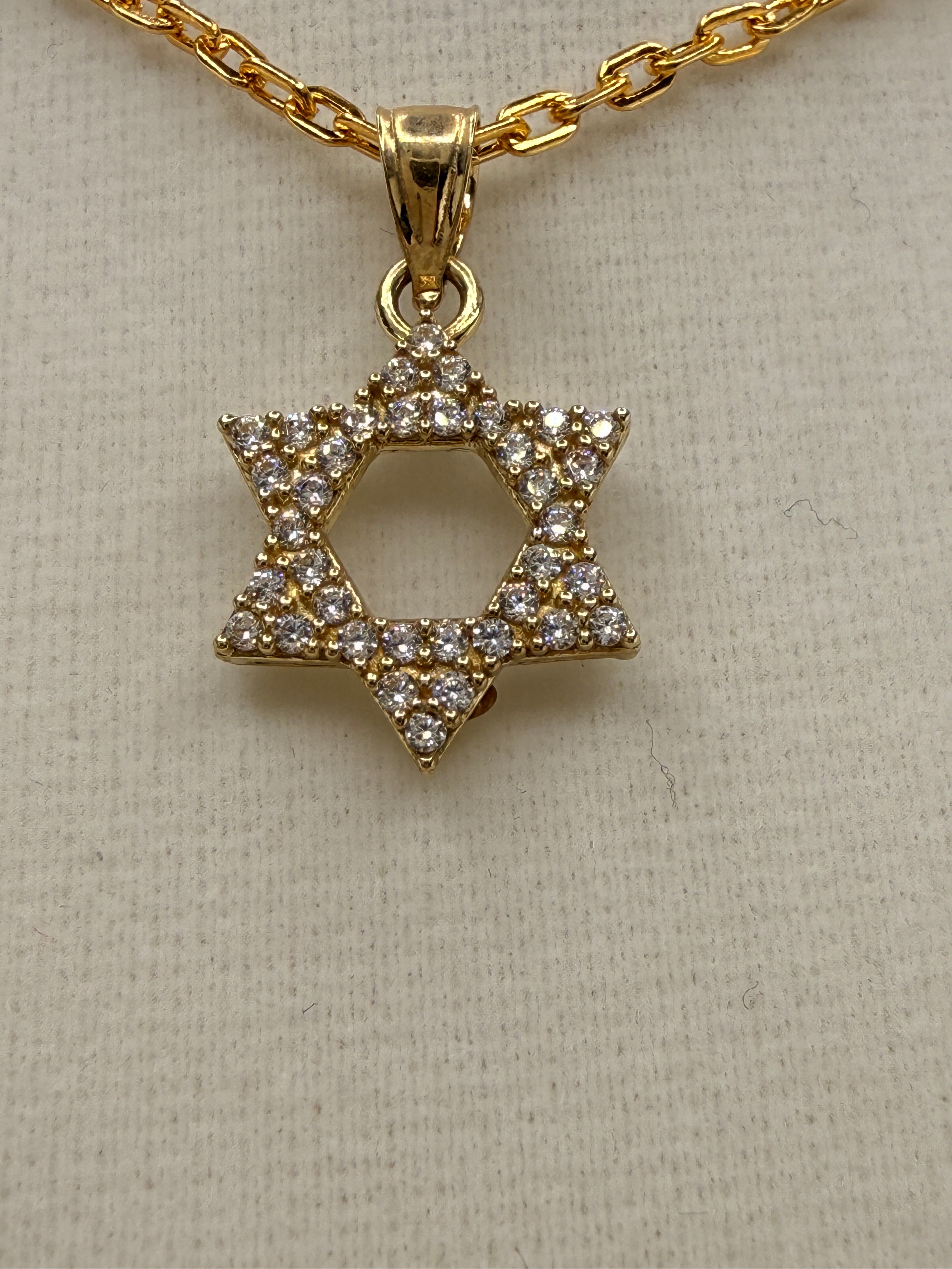 10K Solid Gold CZ Diamond-Encrusted Star of David Pendant