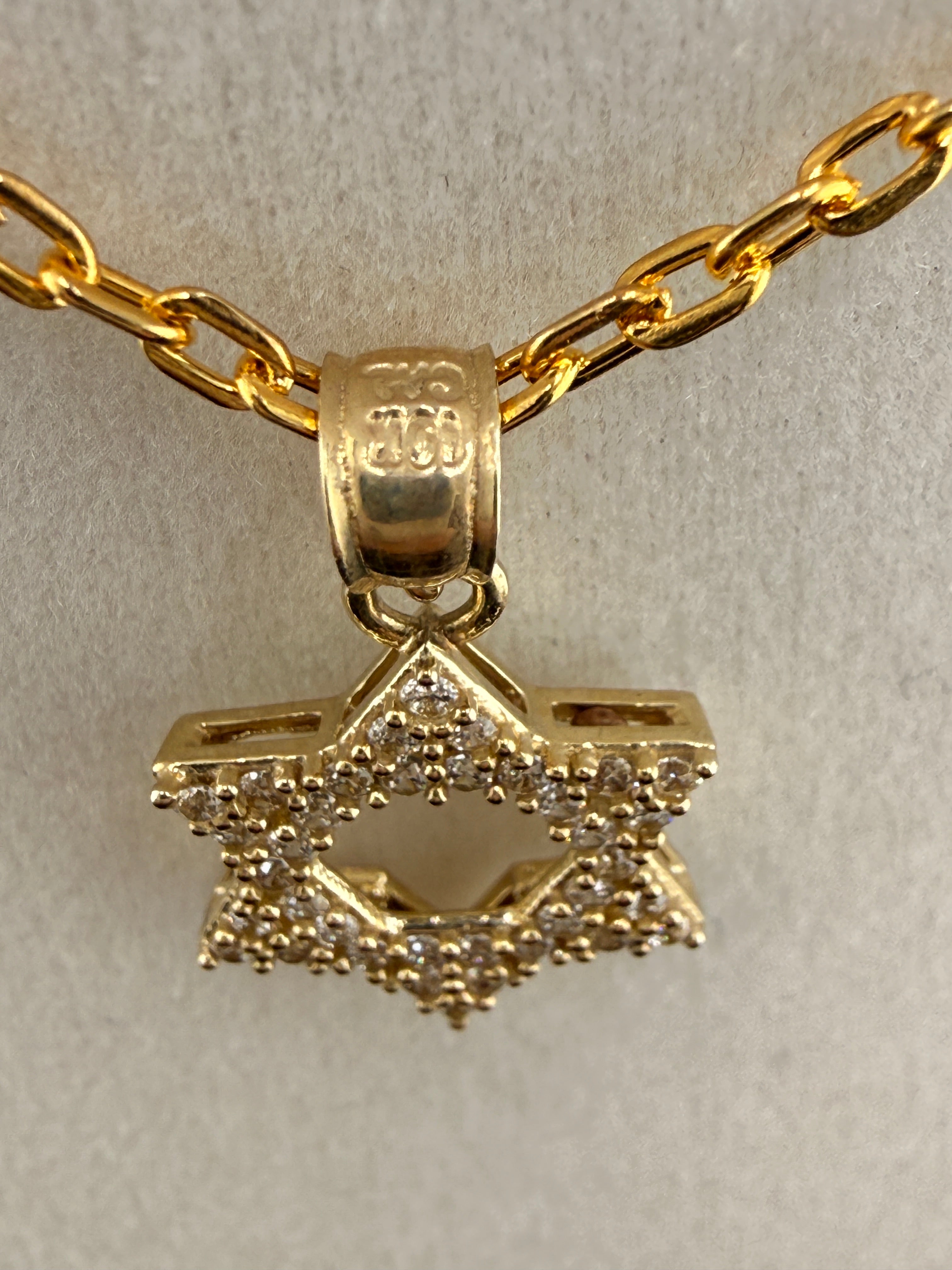 10K Solid Gold CZ Diamond-Encrusted Star of David Pendant