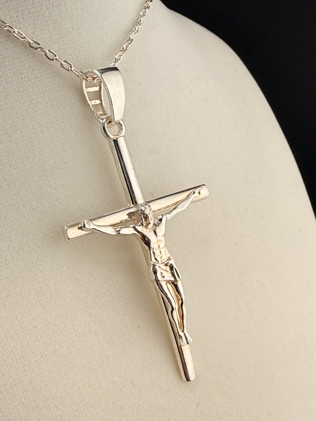 .925 Sterling Silver Jesus on Cross Pendant — 3 Inches